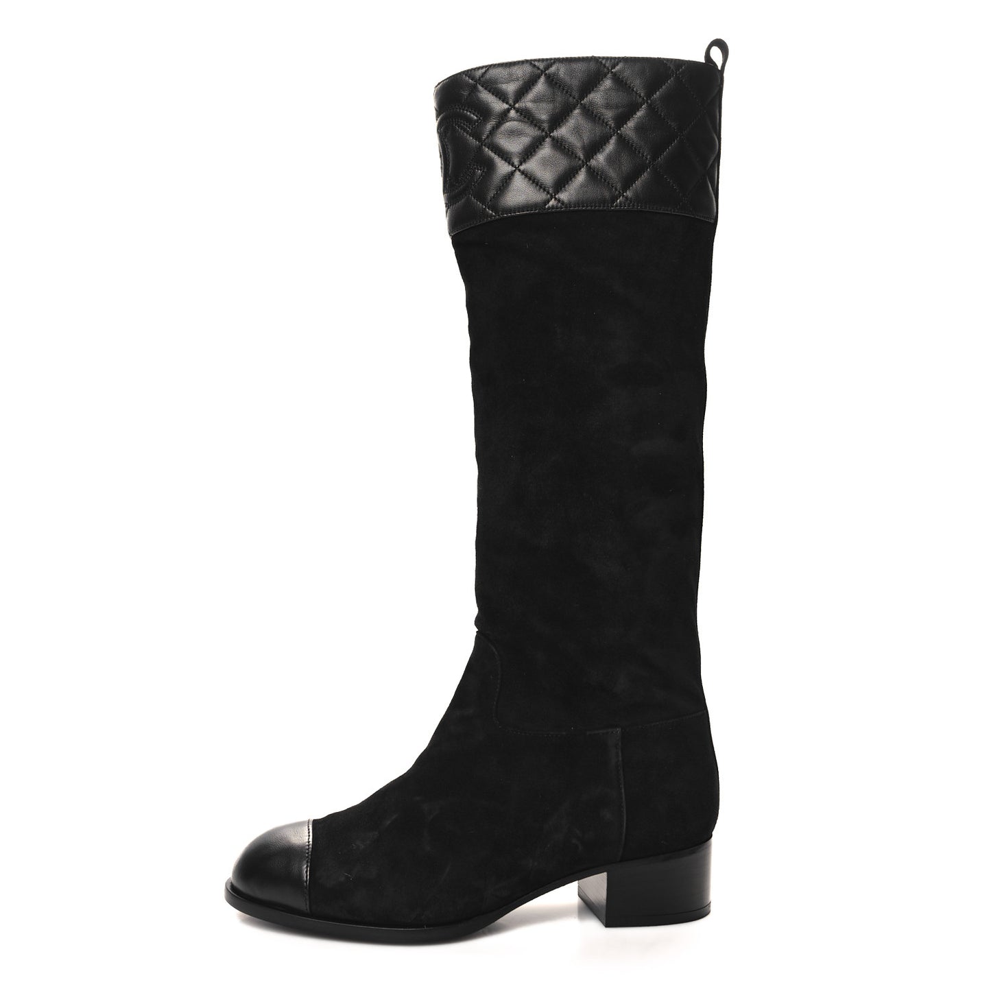 Suede Calfskin Lambskin Quilted Knee High Boots 37 Black