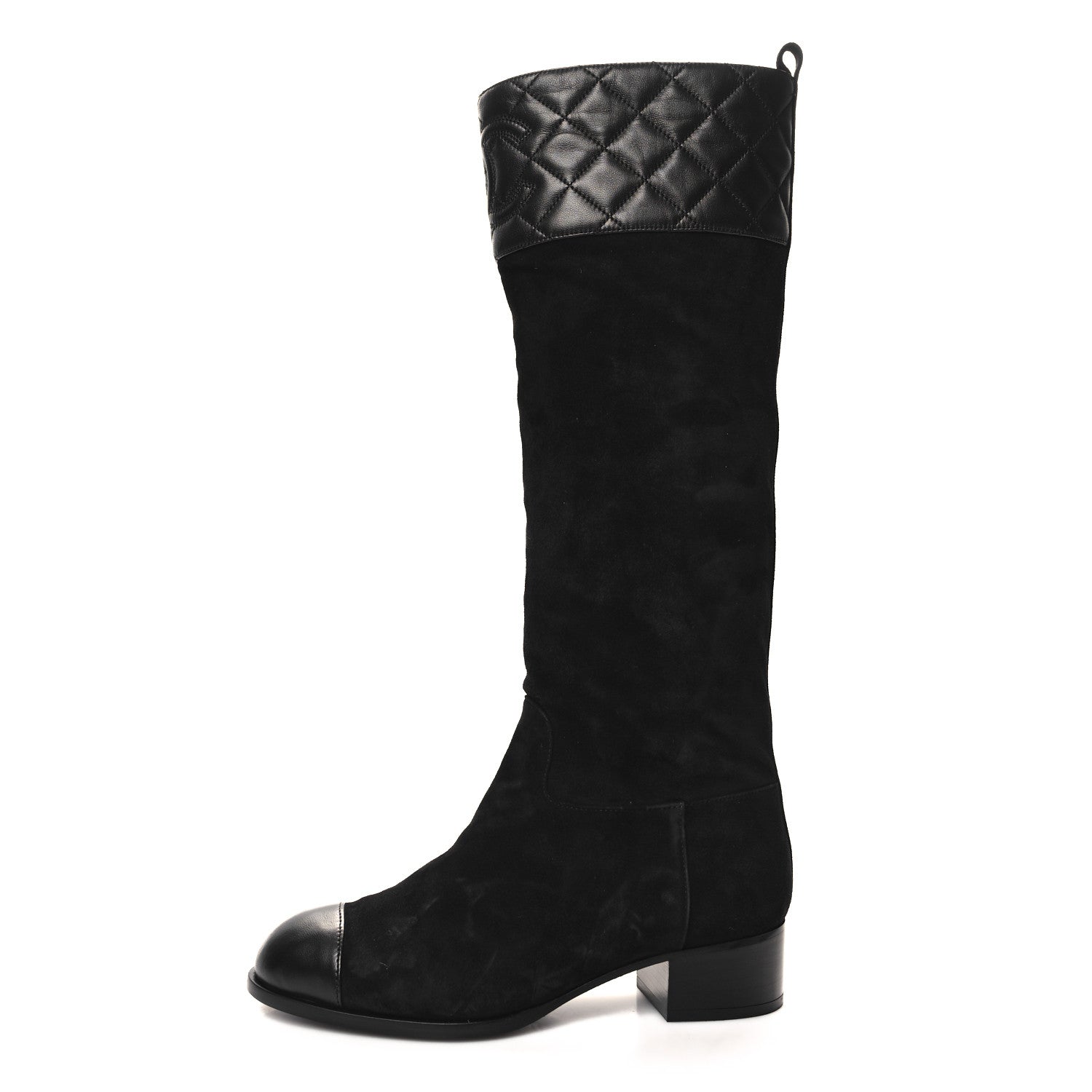 Chanel Suede Calfskin Lambskin Quilted Knee High Boots 37 Black 1 of 8