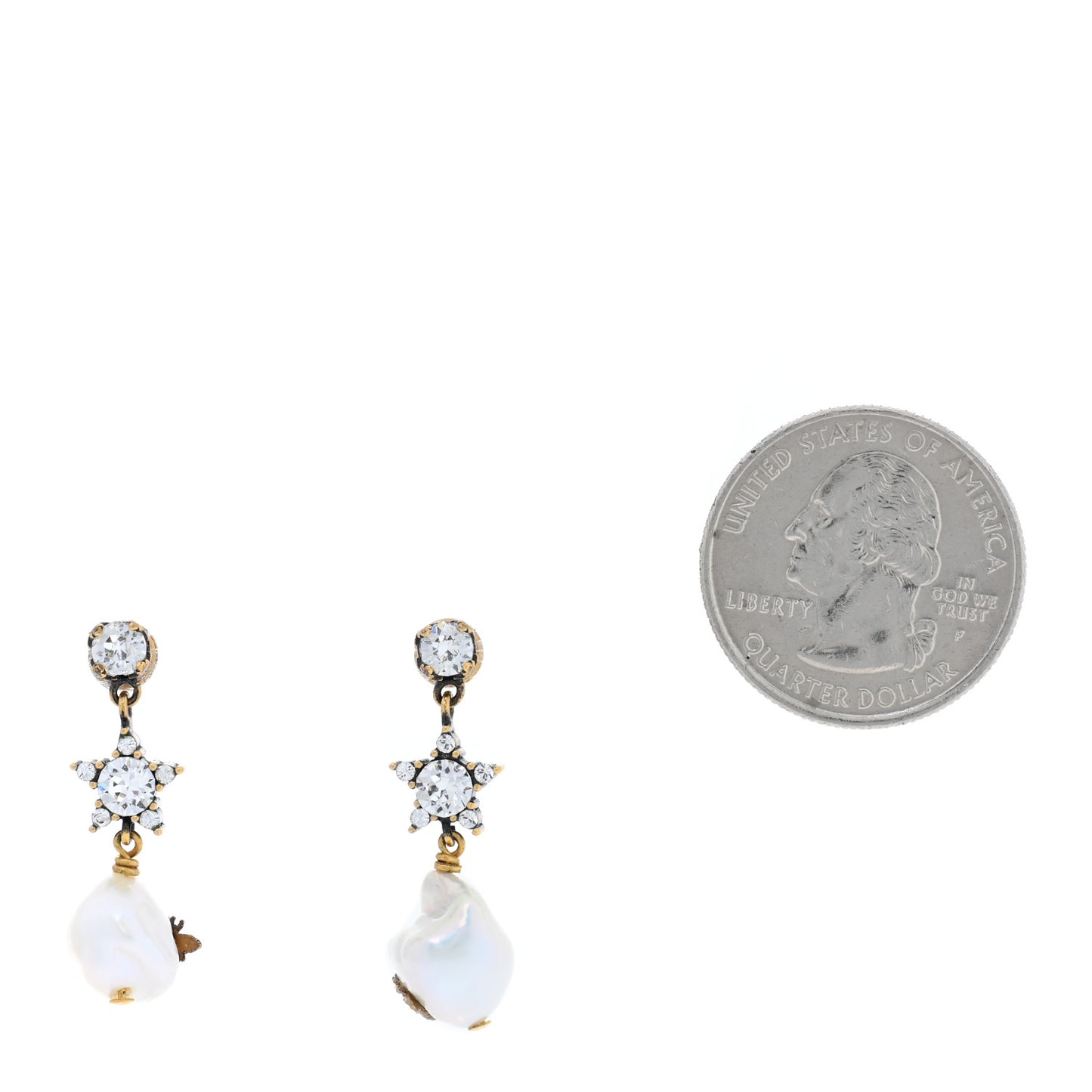 Crystal Pearl Star Bee Earrings Aged Gold