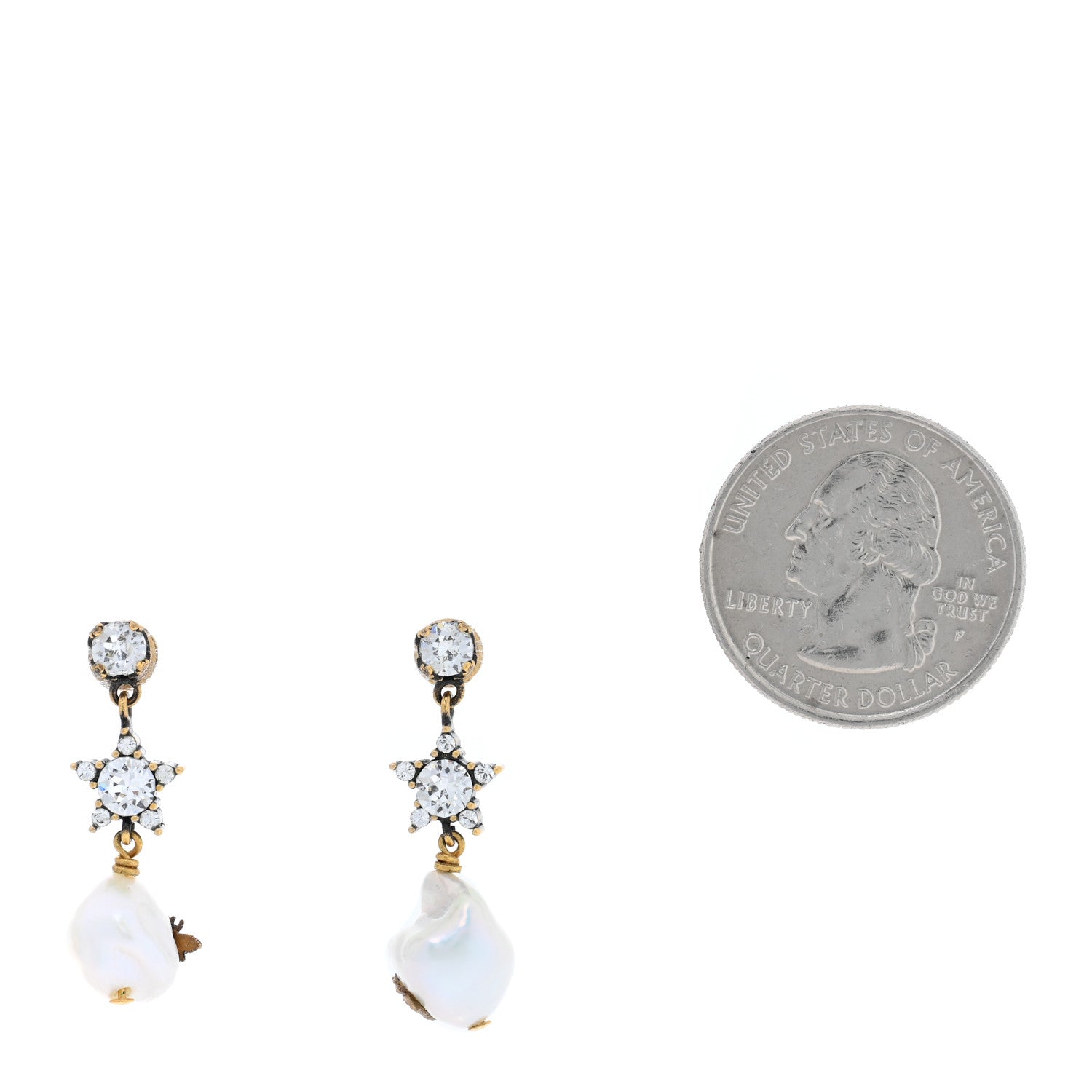 Christian Dior Crystal Pearl Star Bee Earrings Aged Gold 2 of 5