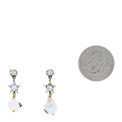 Christian Dior Crystal Pearl Star Bee Earrings Aged Gold 2 of 5