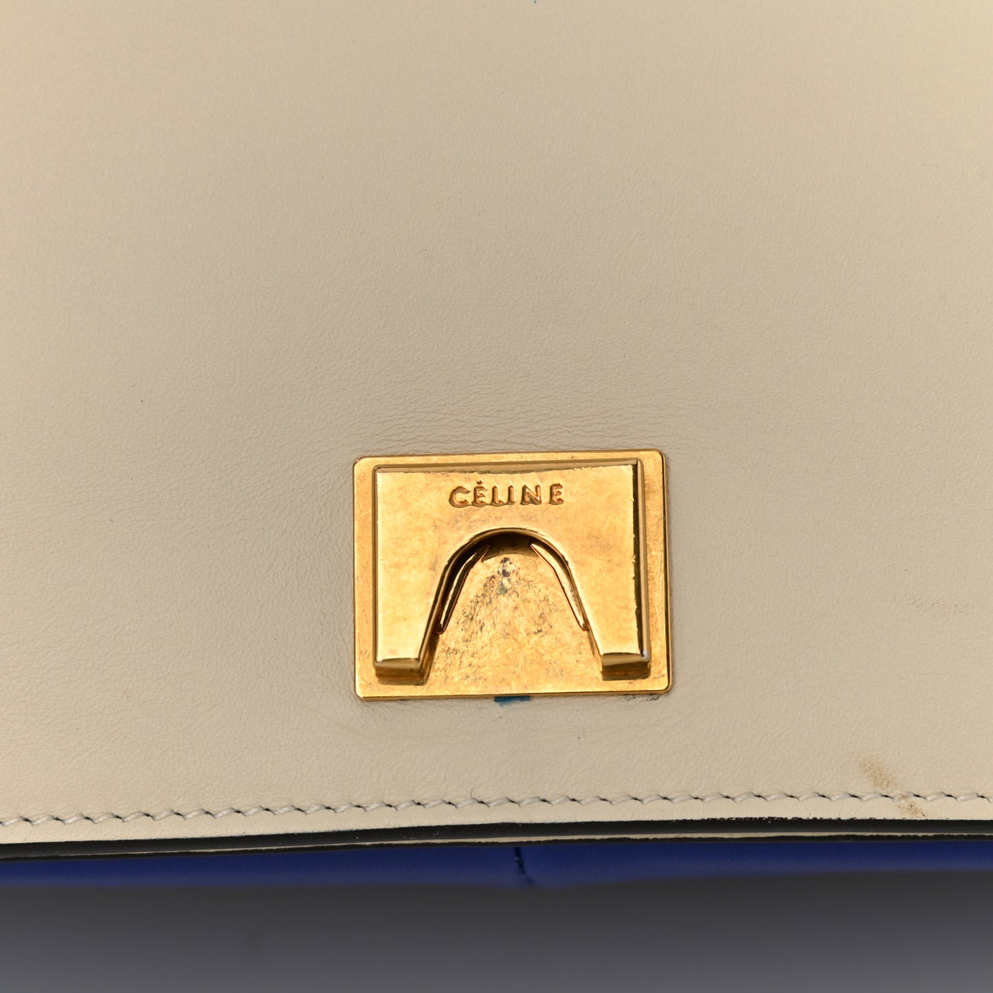 Shiny Smooth Calfskin Medium Frame Shoulder Bag Ivory Royal Blue