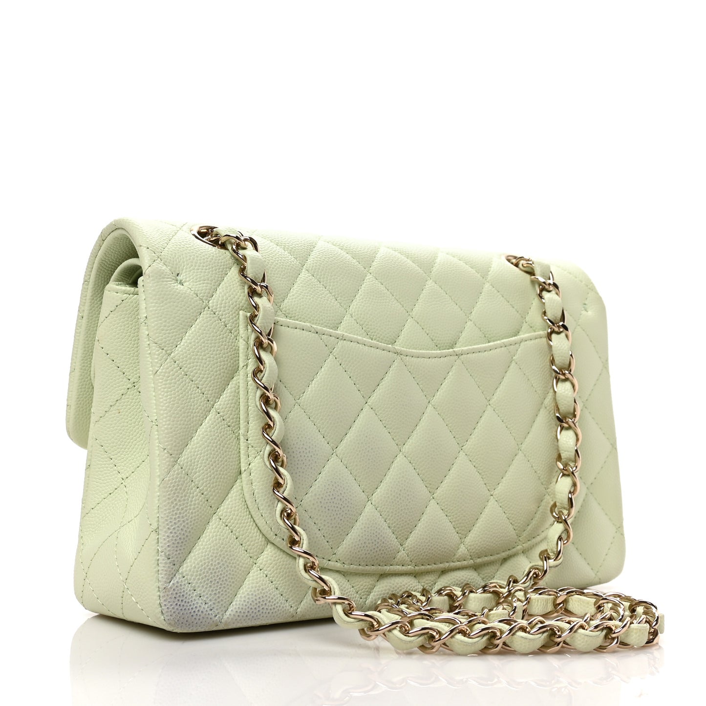 Caviar Quilted Small Double Flap Light Green