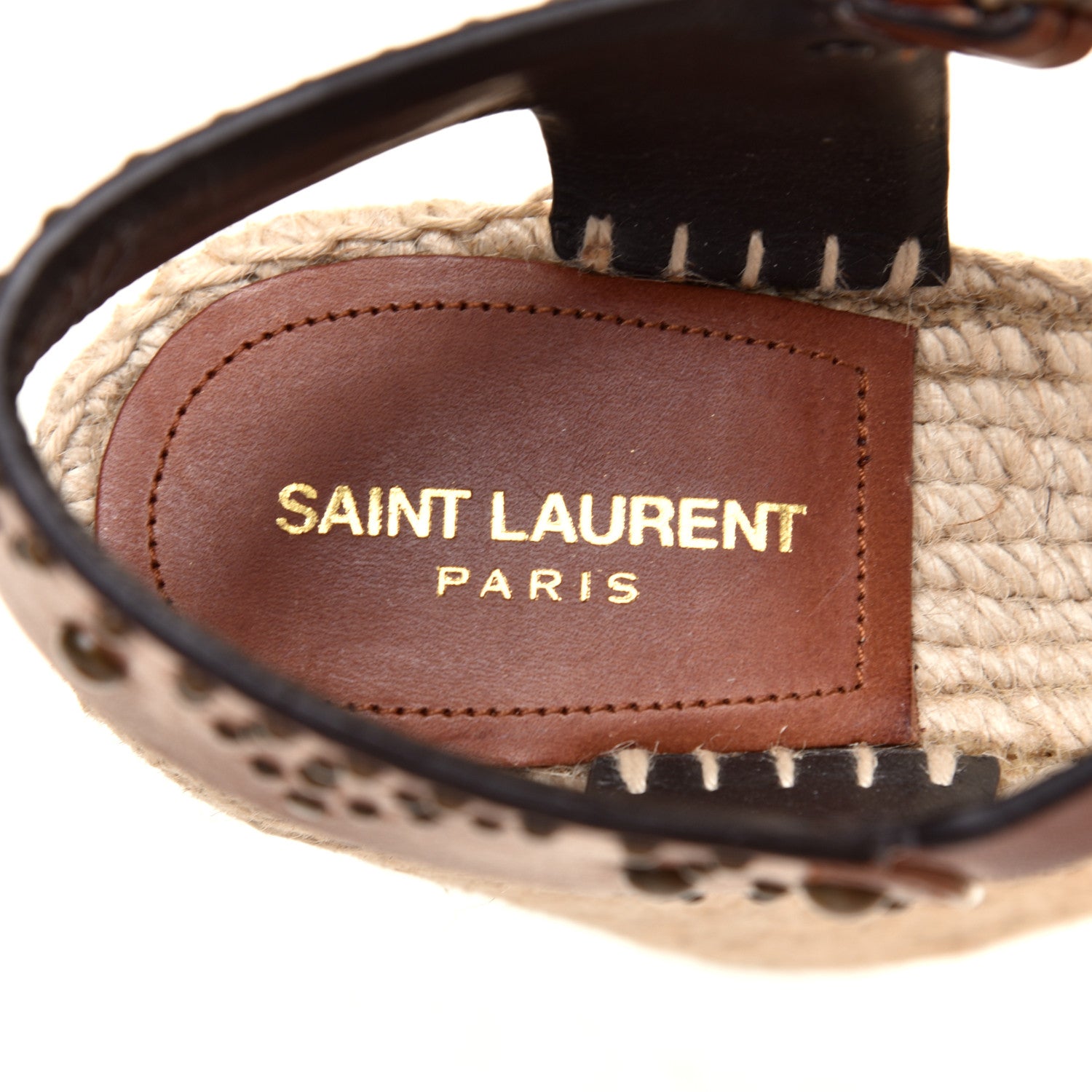 Saint Laurent Calfskin Studded Espadrille 105 Wedges 38 Brown 7 of 8