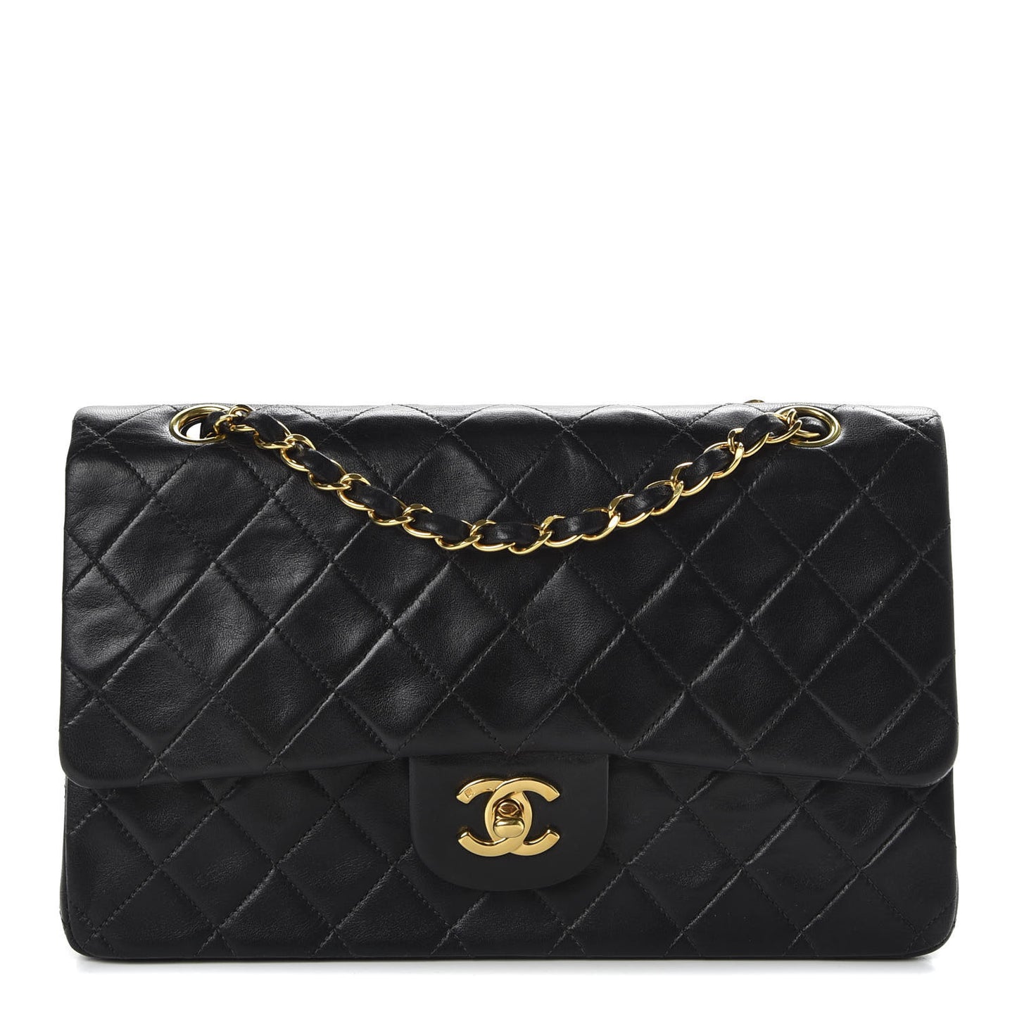Lambskin Quilted Medium Double Flap Black