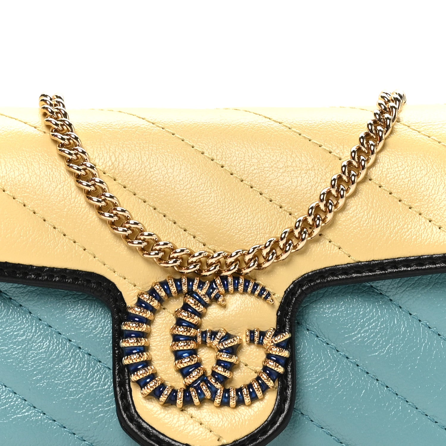 Gucci Azalea Calfskin Enamel Matelasse Diagonal Super Mini Torchon GG Marmont Shoulder Bag Butter Dusty Azure Black Electric Blue 8 of 11
