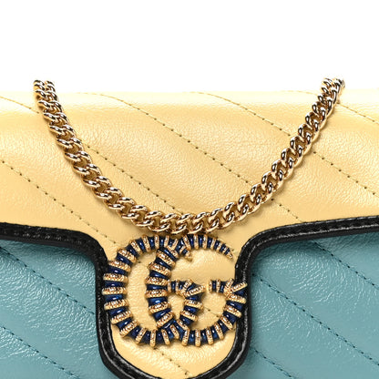 Gucci Azalea Calfskin Enamel Matelasse Diagonal Super Mini Torchon GG Marmont Shoulder Bag Butter Dusty Azure Black Electric Blue 8 of 11