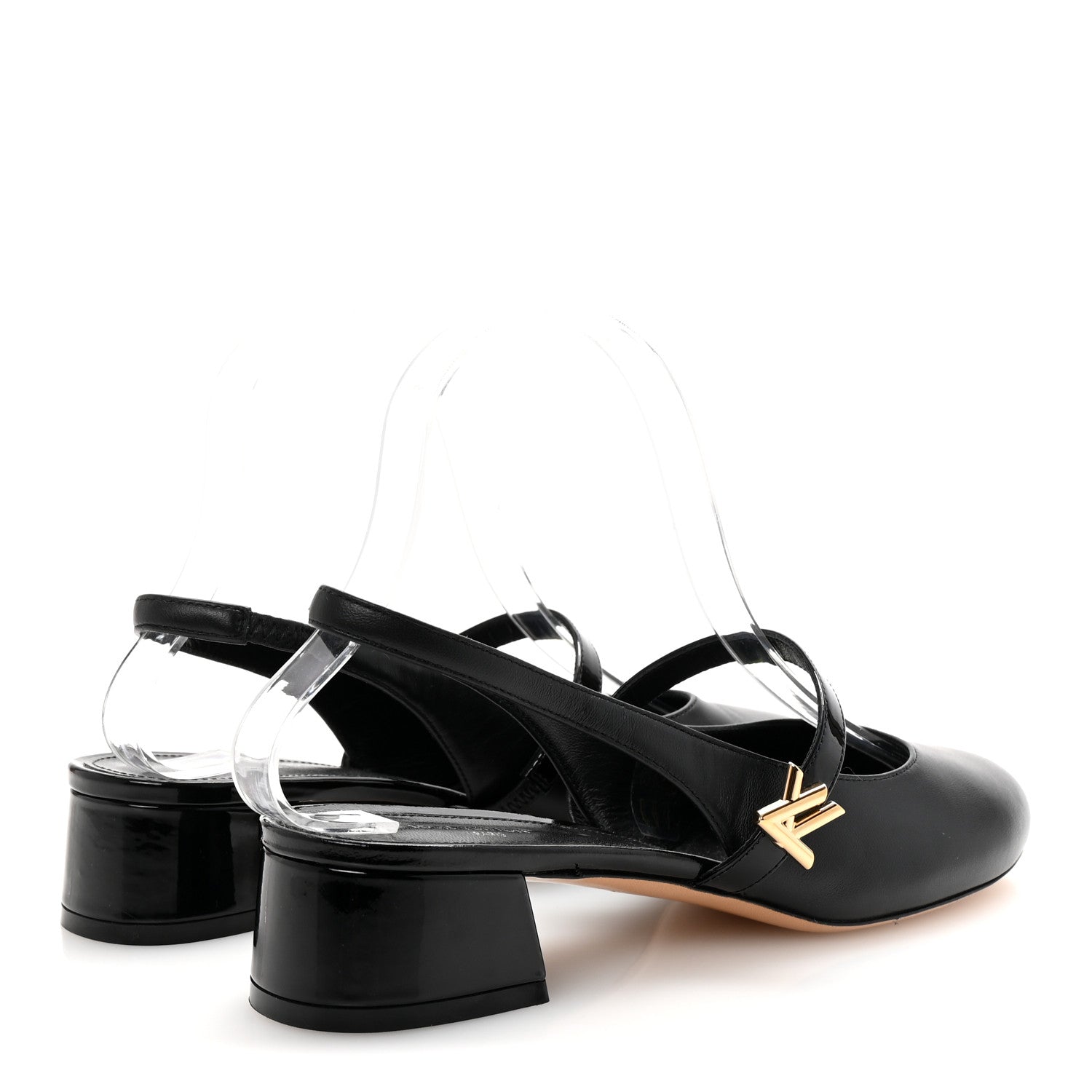 Louis Vuitton Lambskin Patent Romy Slingback Pumps 37 Black 5 of 9