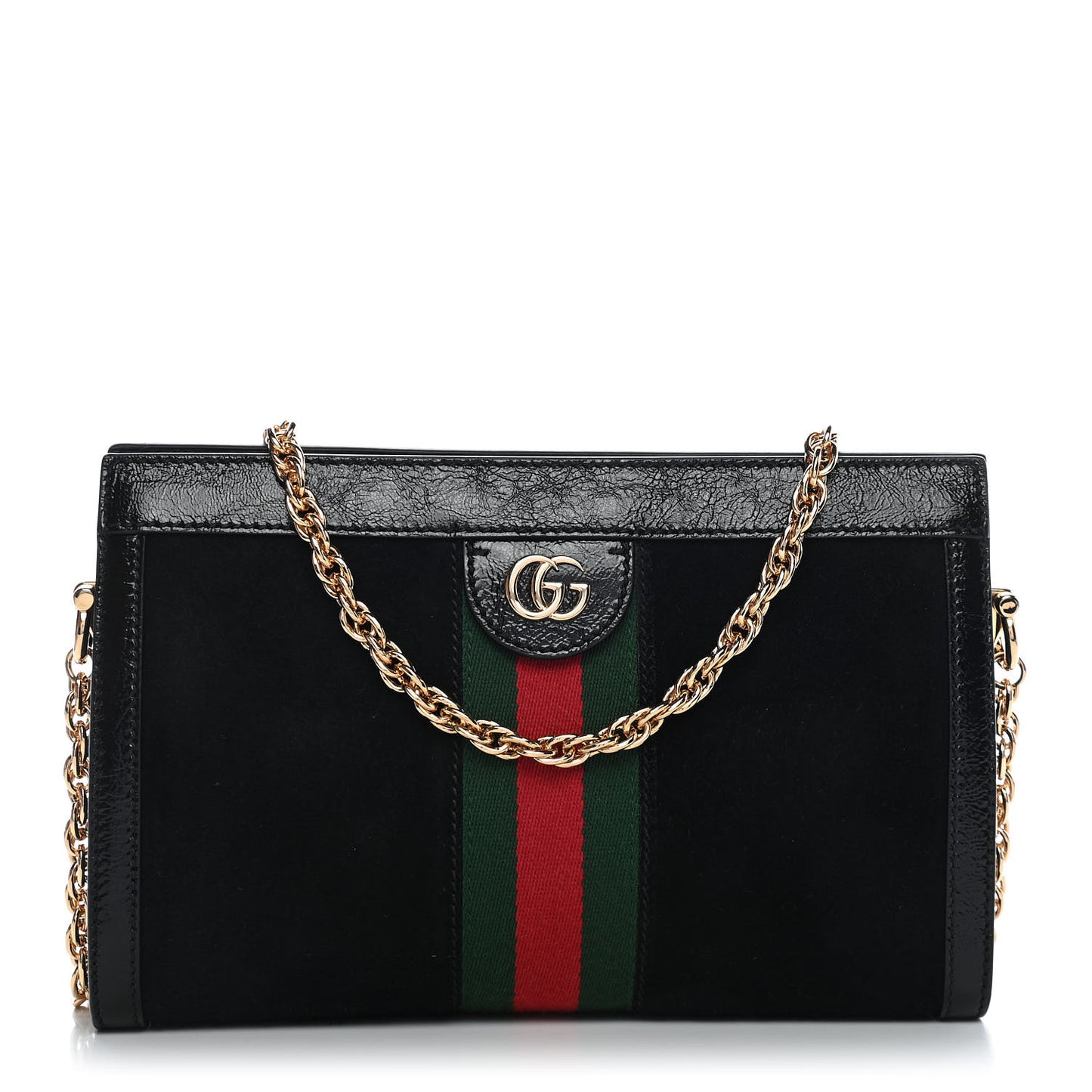 Suede Patent GG Web Small Ophidia Chain Shoulder Bag Black