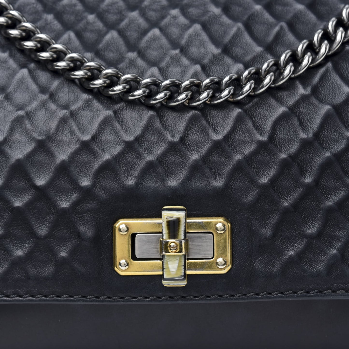 Hammered Calfskin Large Happy Edgy Shoulder Bag Black