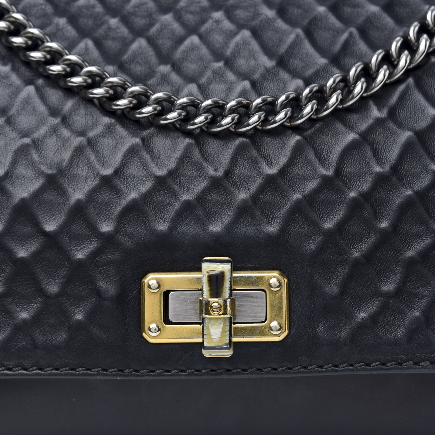 Lanvin Hammered Calfskin Large Happy Edgy Shoulder Bag Black 9 of 9