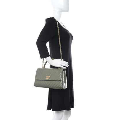 Chanel Calfskin Lizard Chevron Quilted Small Coco Handle Flap Green 2 of 11