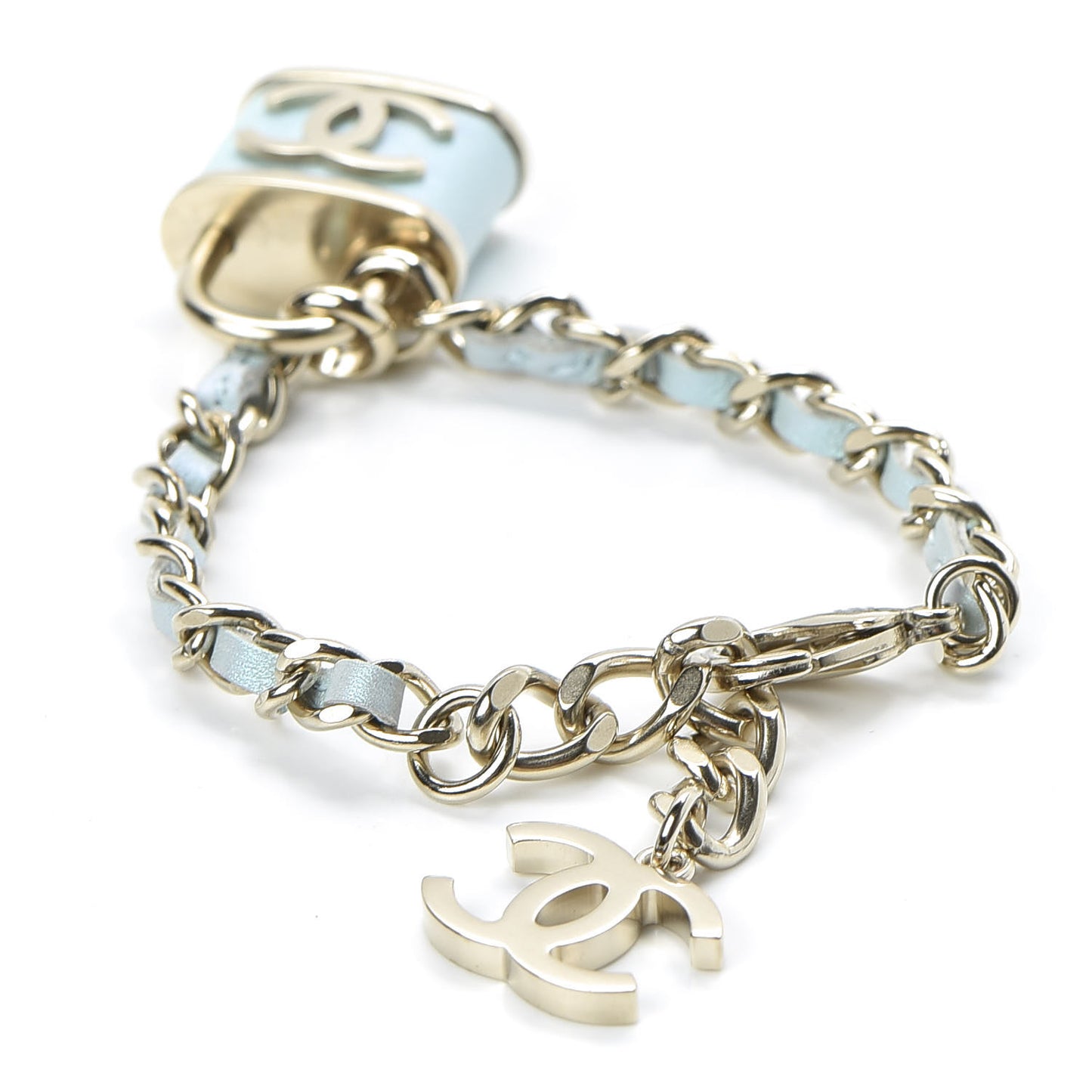 Metal Iridescent Lambskin Lock Bracelet Gold Light Blue