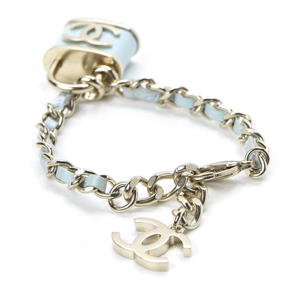 Chanel Metal Iridescent Lambskin Lock Bracelet Gold Light Blue 3 of 6