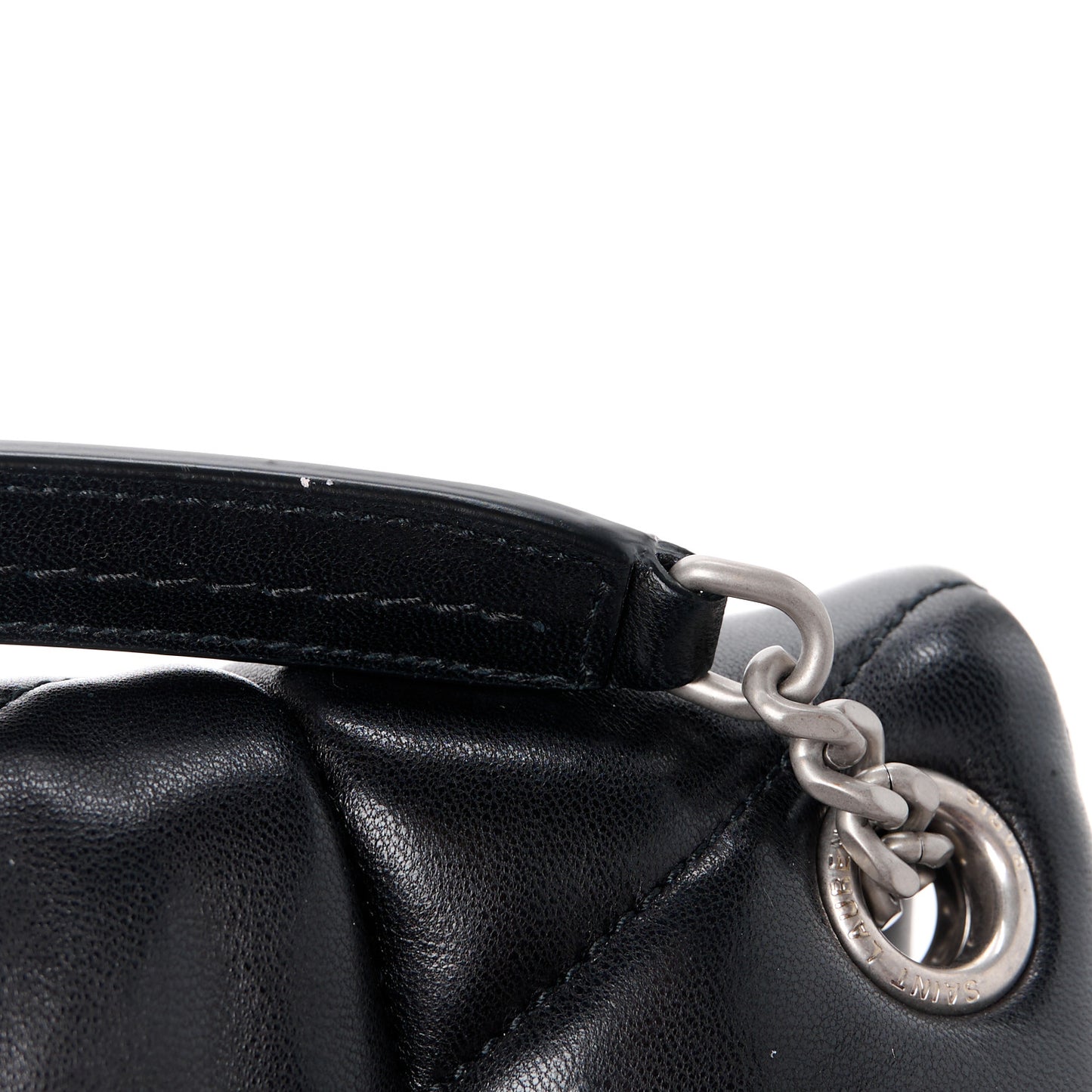 Lambskin Quilted Small Loulou Puffer Monogram Chain Satchel Black