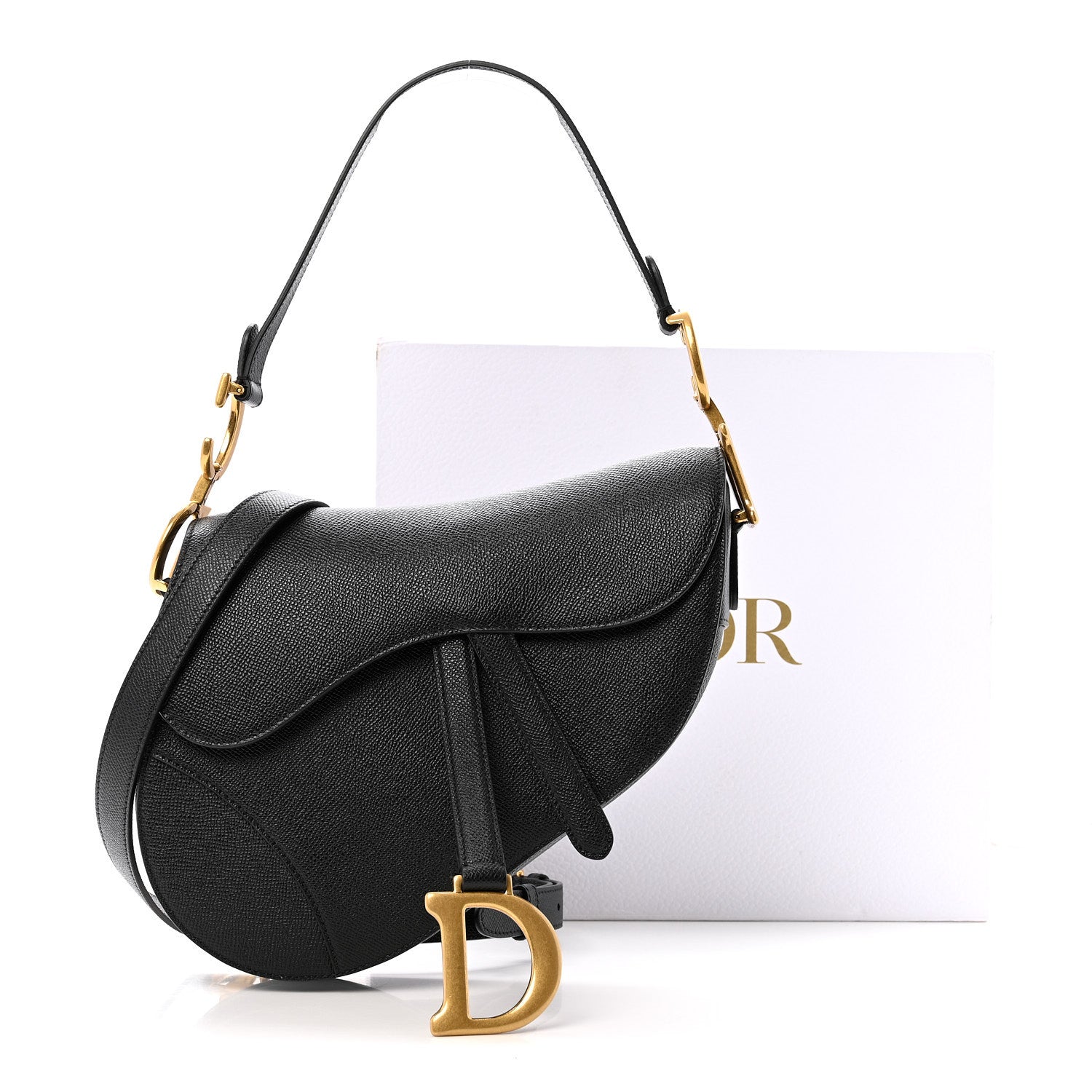 Christian Dior Grained Calfskin Saddle Bag With Strap Black 14 of 14