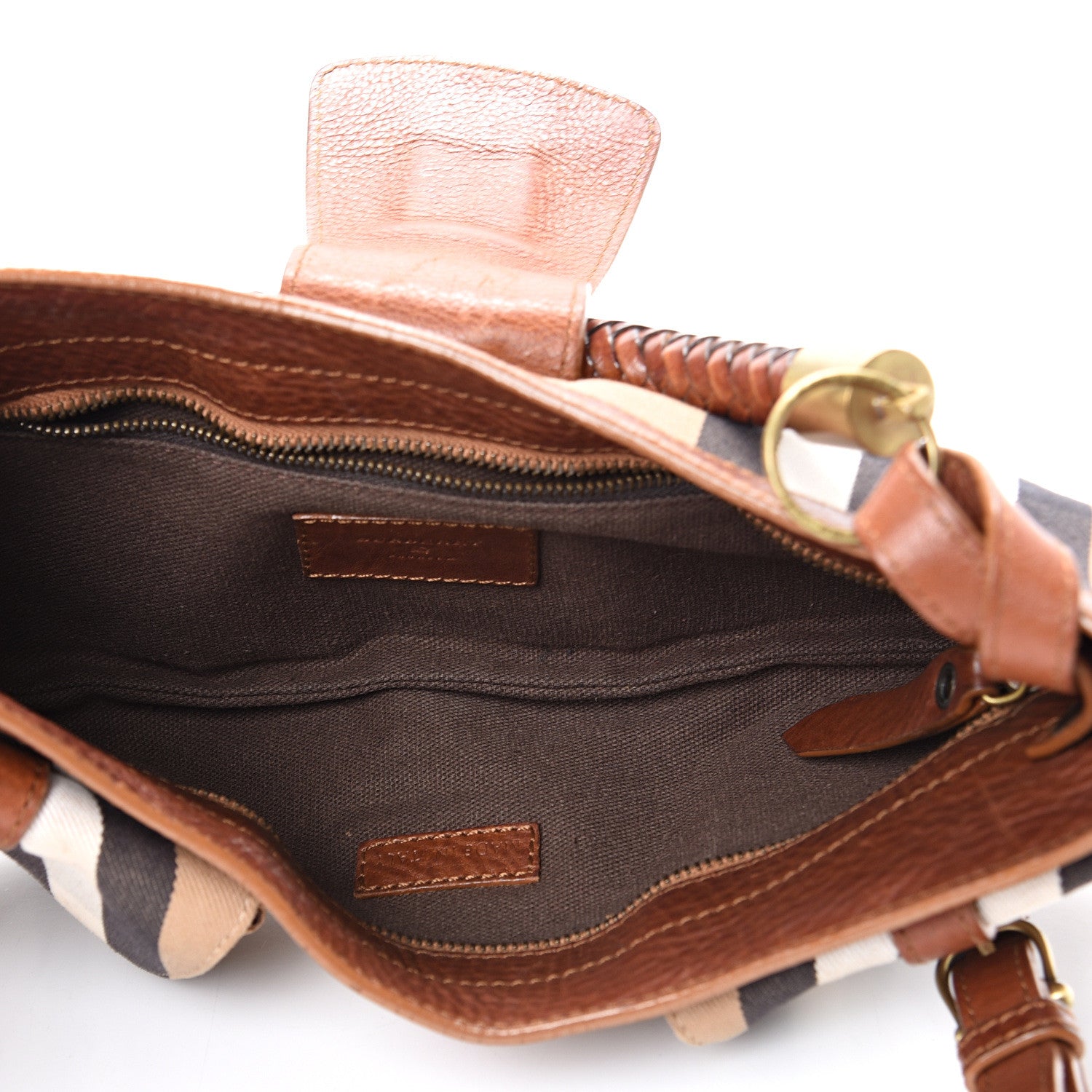 Burberry Calfskin House Check Woven Shoulder Bag Tan 4 of 13