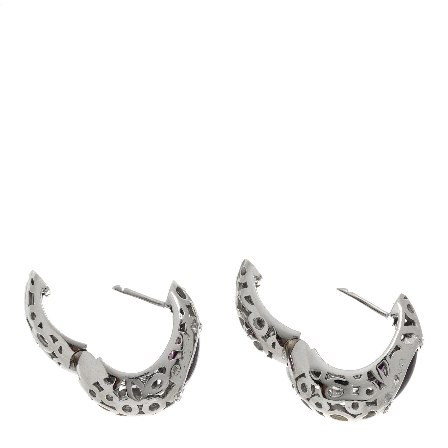 Roberto Coin Sterling Silver 14K White Gold Diamond Amethyst Capri Hoop Earrings 3 of 4