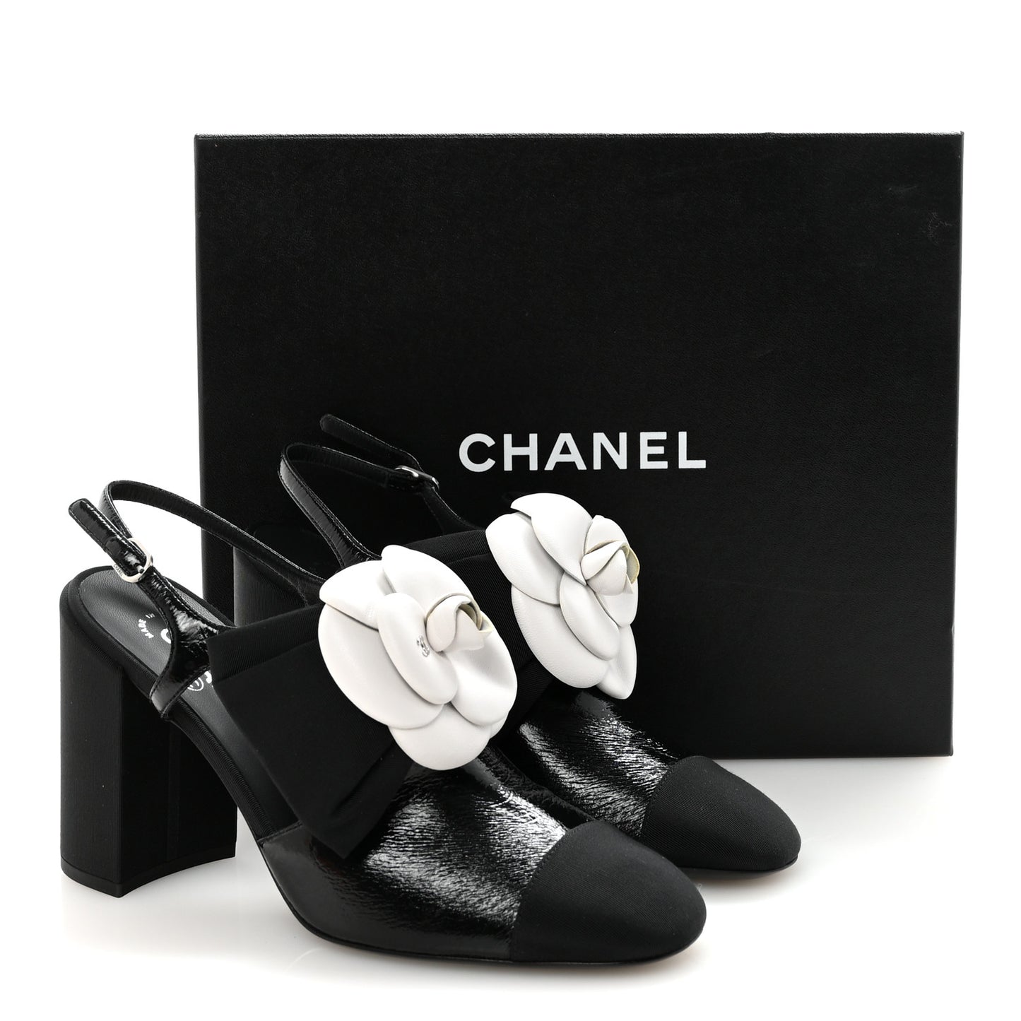 Crumpled Shiny Fabric Grosgrain Cap Toe Camellia Bow Slingback Pumps 39 Black