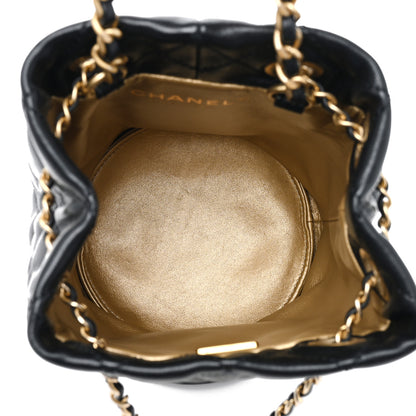 Chanel Lambskin Quilted Pearl Crush Drawstring Bag Black 5 of 8