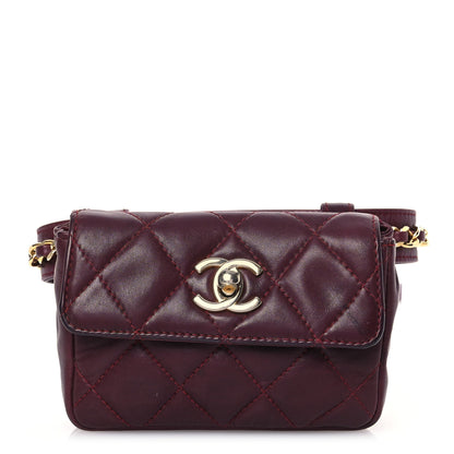 Chanel Lambskin Diamond Stitched Waist Chain Belt Flap Bag Burgundy 1 of 17