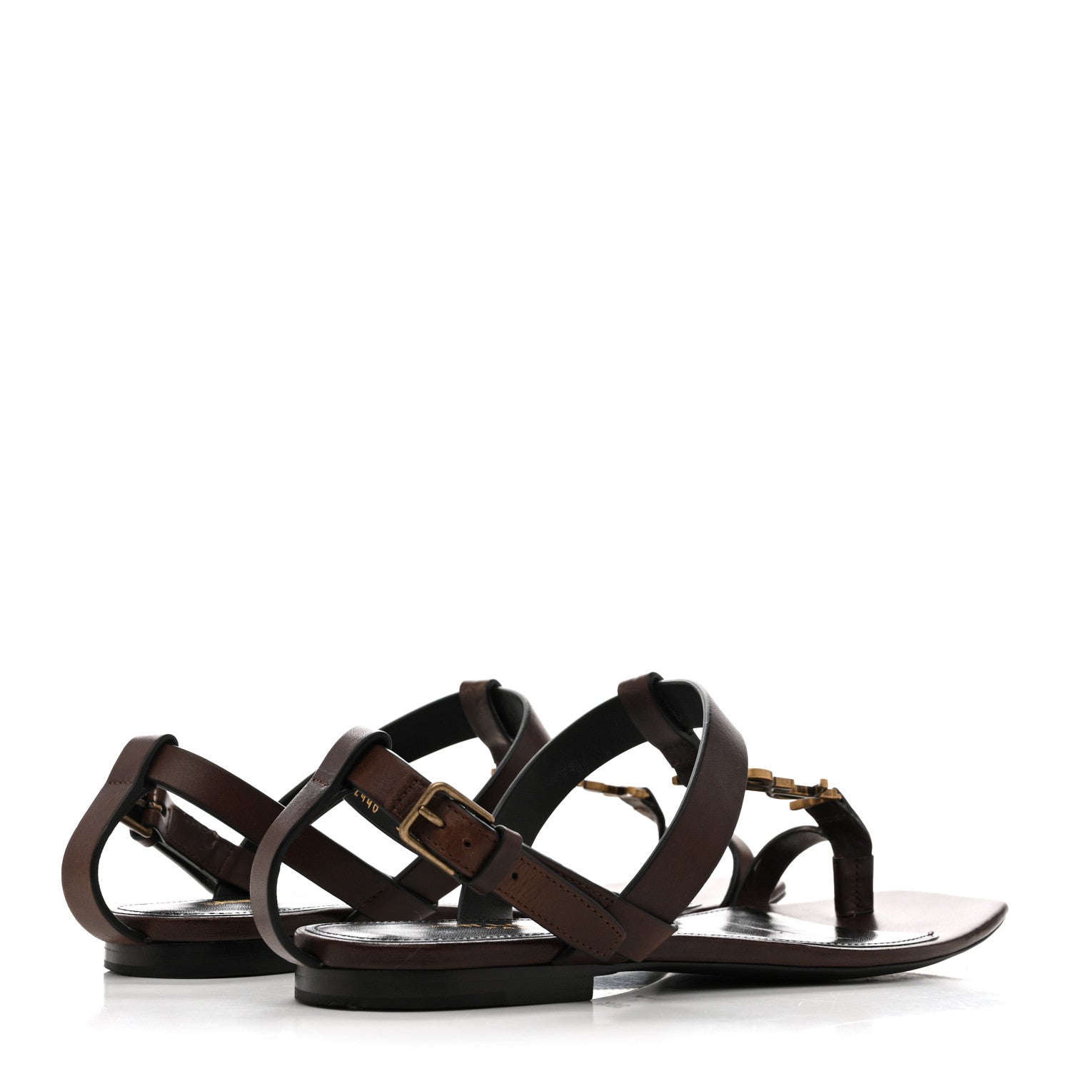 Saint Laurent Calfskin Cassandra Monogram Sandals 36.5 Dark Brown 5 of 10