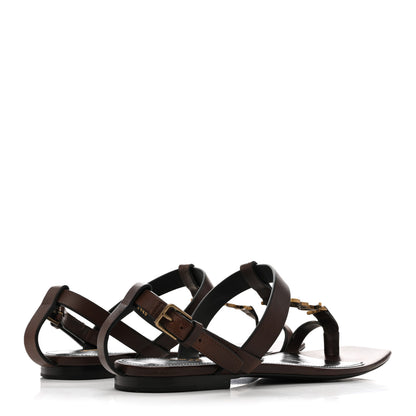 Saint Laurent Calfskin Cassandra Monogram Sandals 36.5 Dark Brown 5 of 10