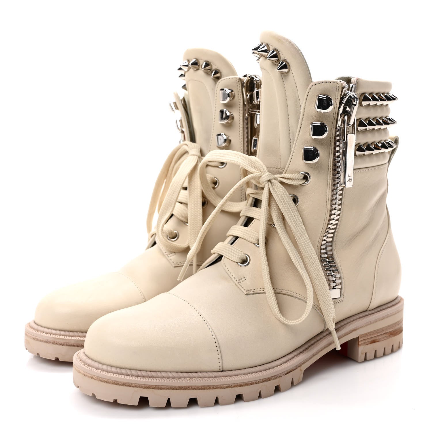 Christian Louboutin Calfskin Winter Spikes Combat Boots 38 White 3 of 7