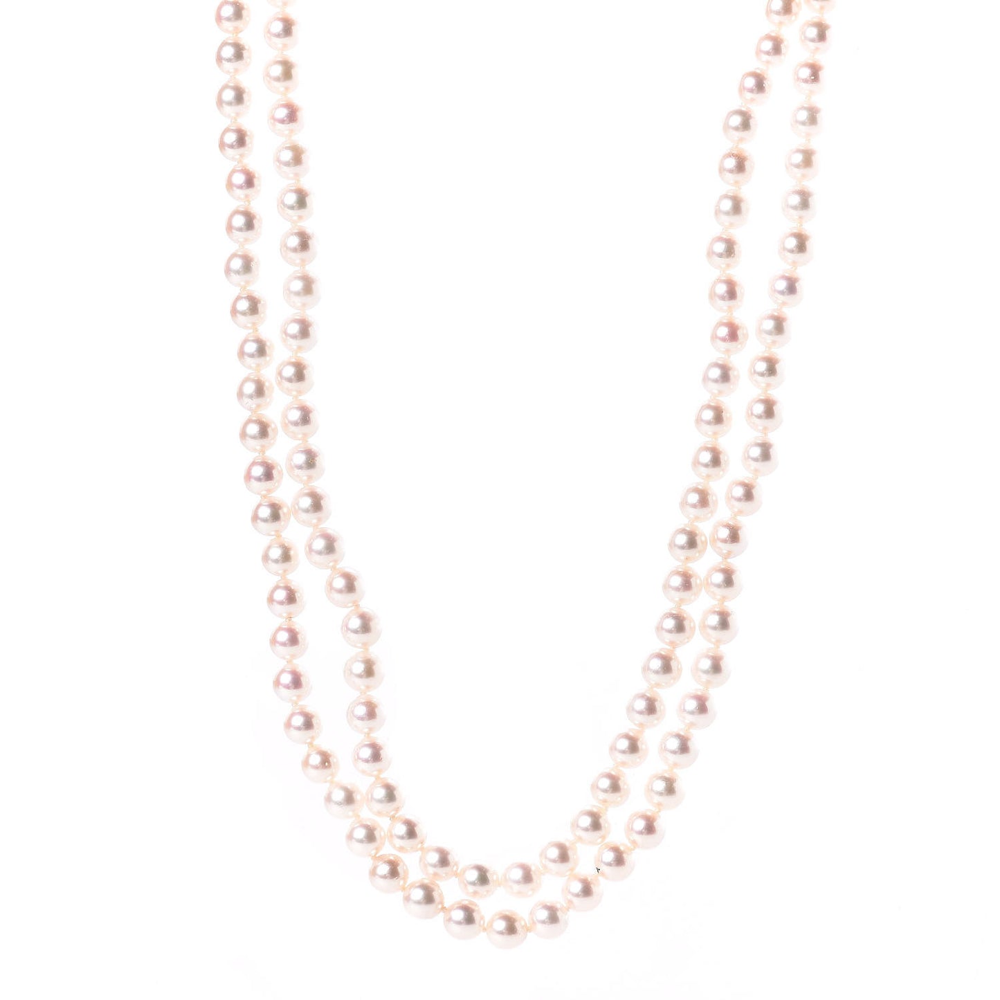 14K Yellow Gold Akoya Pearl Double Strand Necklace 22"