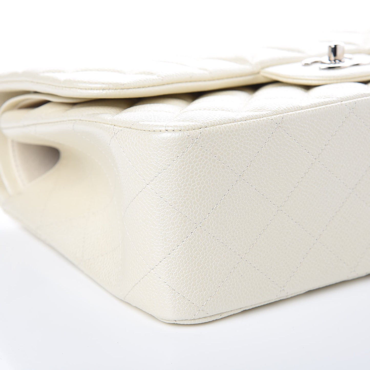 Pearly Caviar Quilted Jumbo Double Flap Dark White