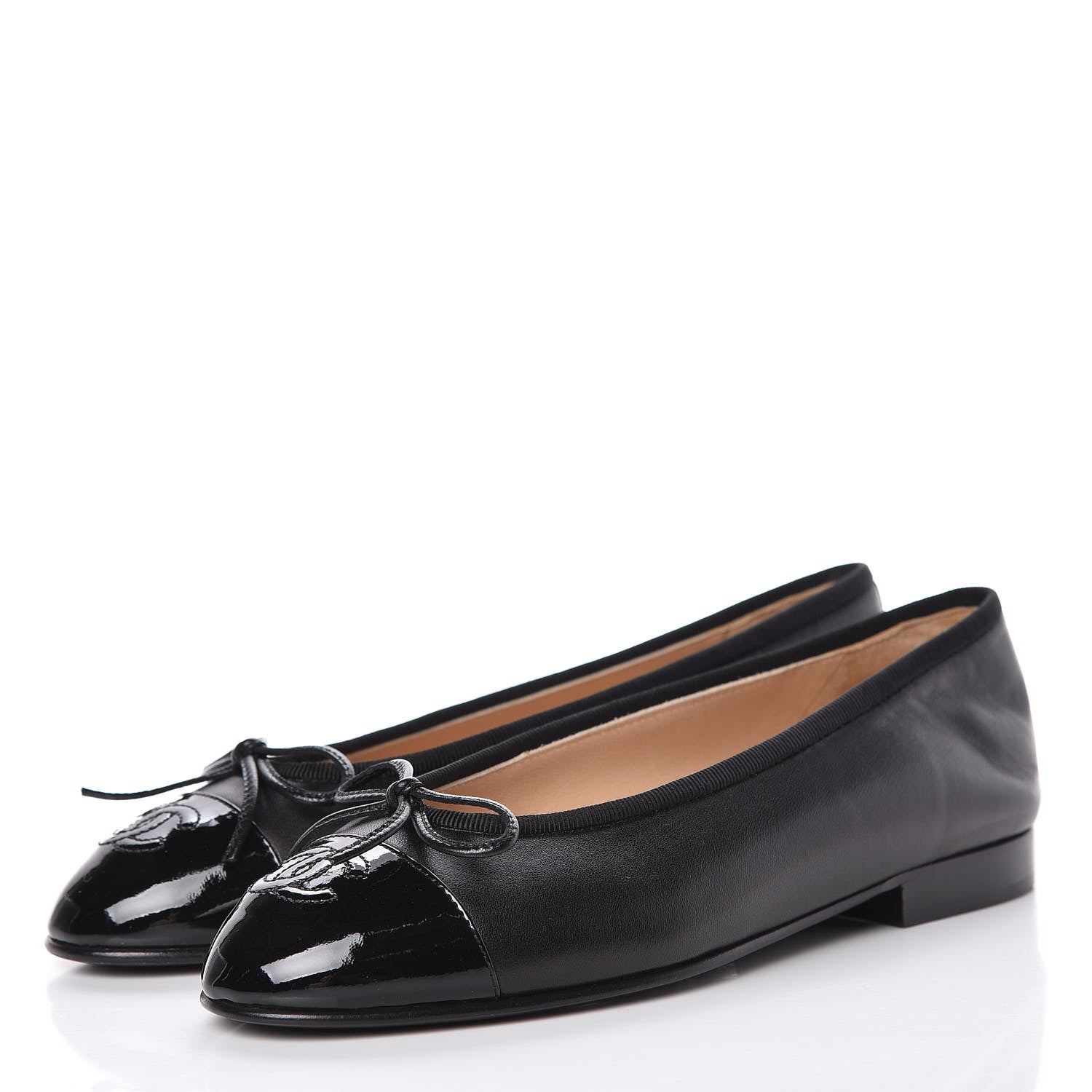 Chanel Lambskin Patent CC Cap Toe Ballerina Flats 35 Black 3 of 9