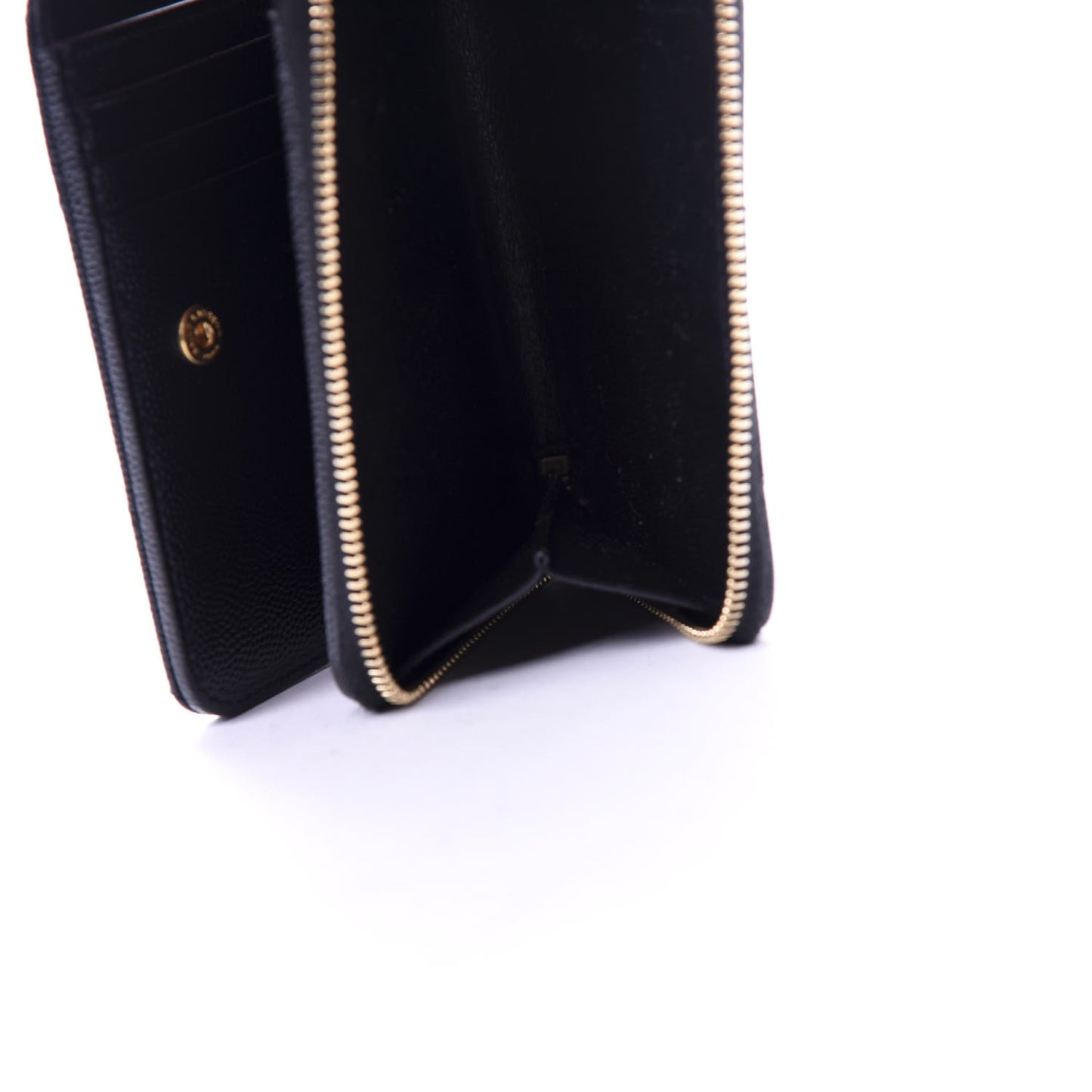 Grain De Poudre Matelasse Chevron Monogram Compact Zip Around Wallet Black