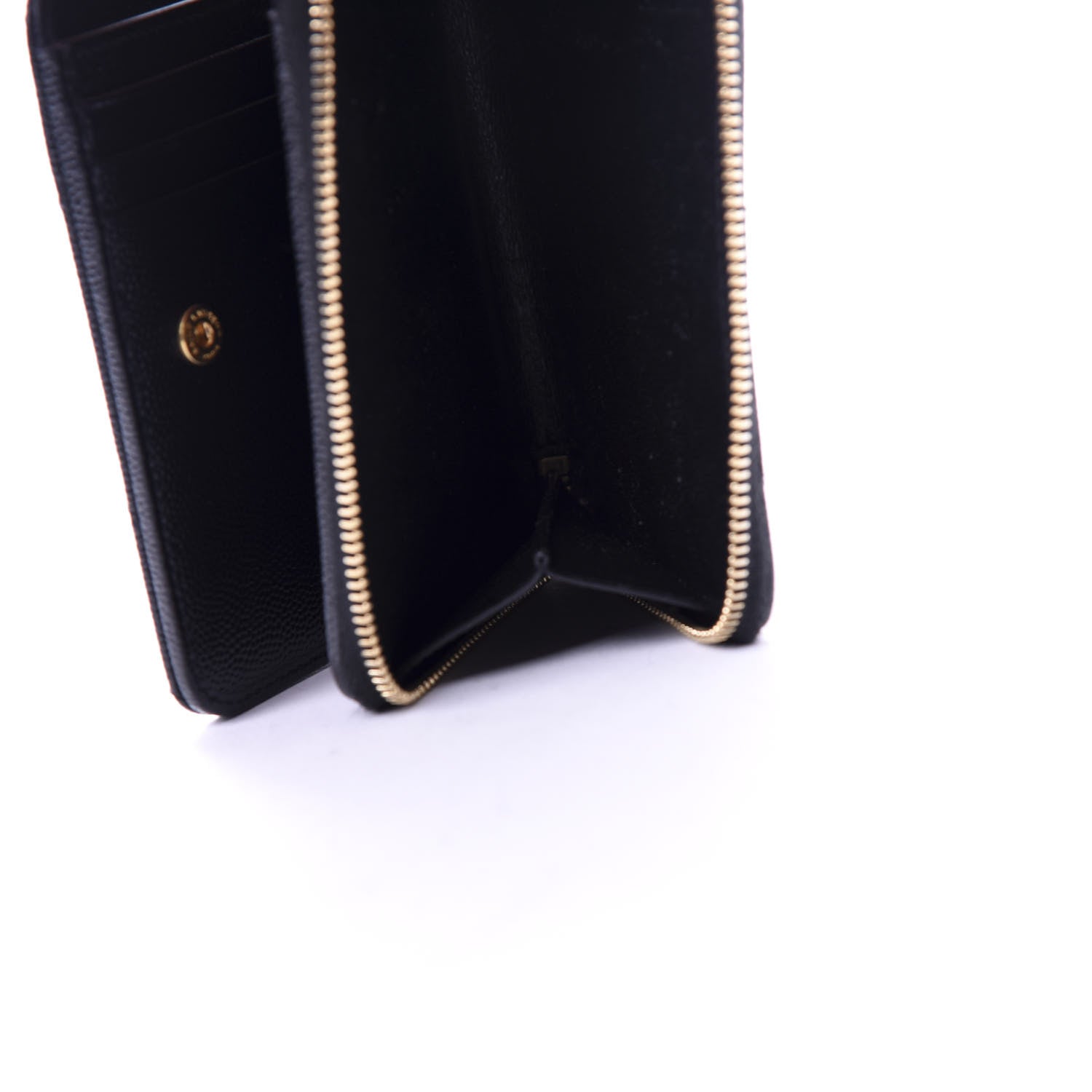 Saint Laurent Grain De Poudre Matelasse Chevron Monogram Compact Zip Around Wallet Black 7 of 8