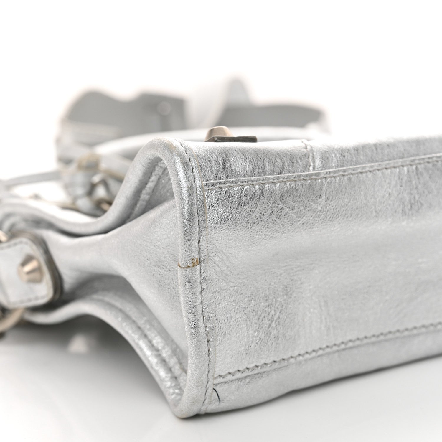 Balenciaga Laminated Agneau Classic Silver Hardware Mini City Silver 9 of 10