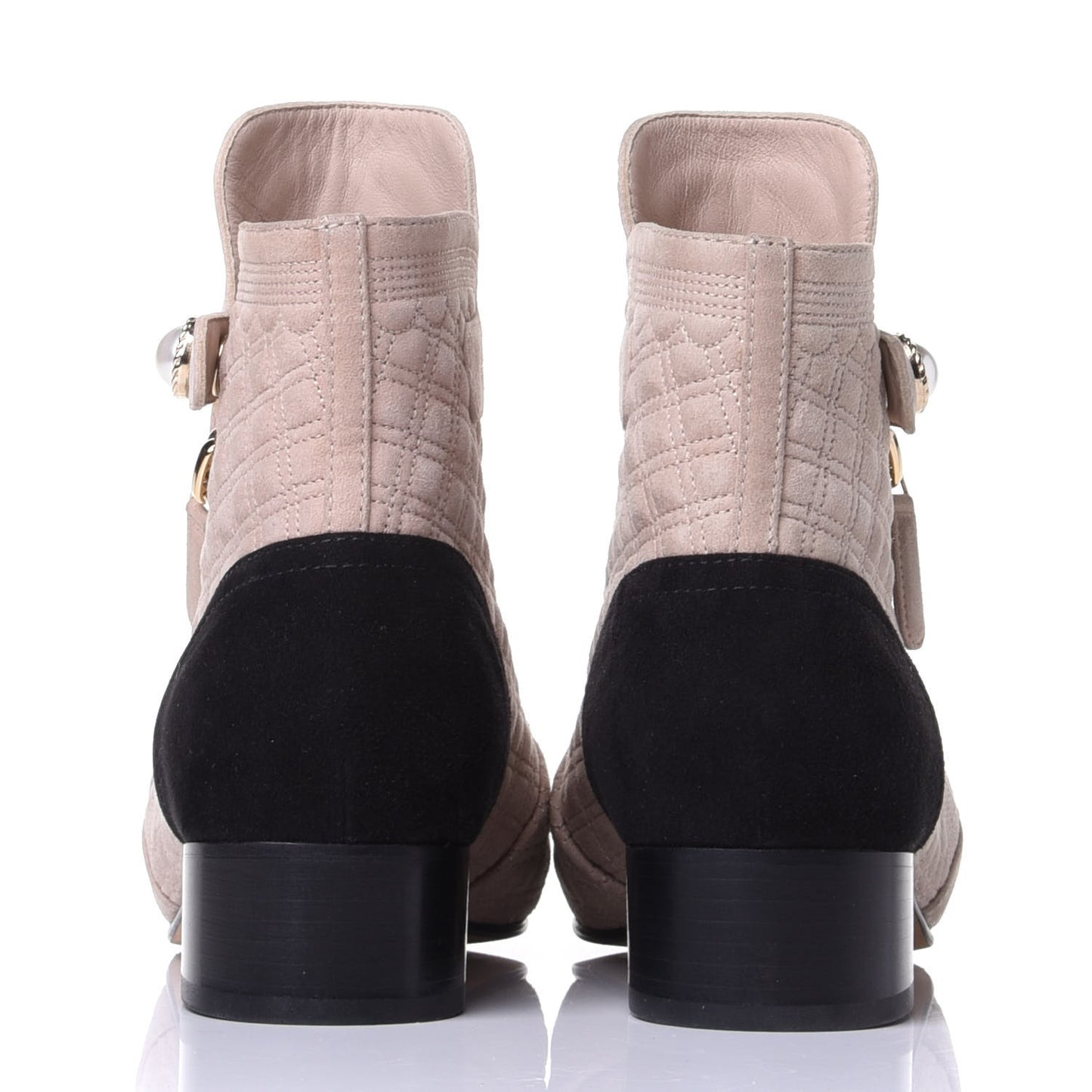Kid Suede Quilted Cap Toe Short Boots 36.5 Beige Black
