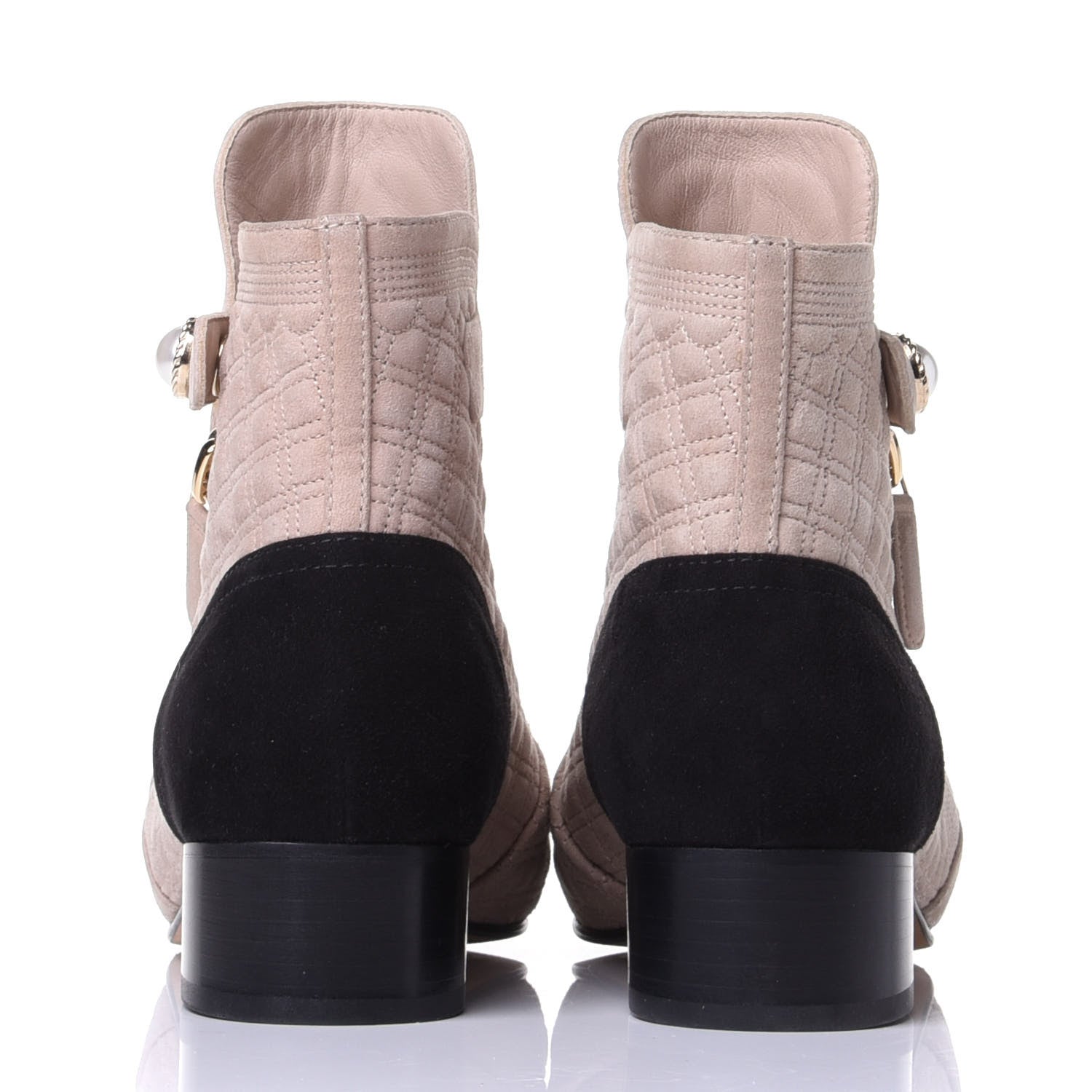 Chanel Kid Suede Quilted Cap Toe Short Boots 36.5 Beige Black 6 of 11