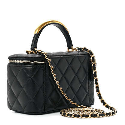 Chanel Lambskin Quilted Metal Small Top Handle Vanity Case With Chain Black 3 of 12