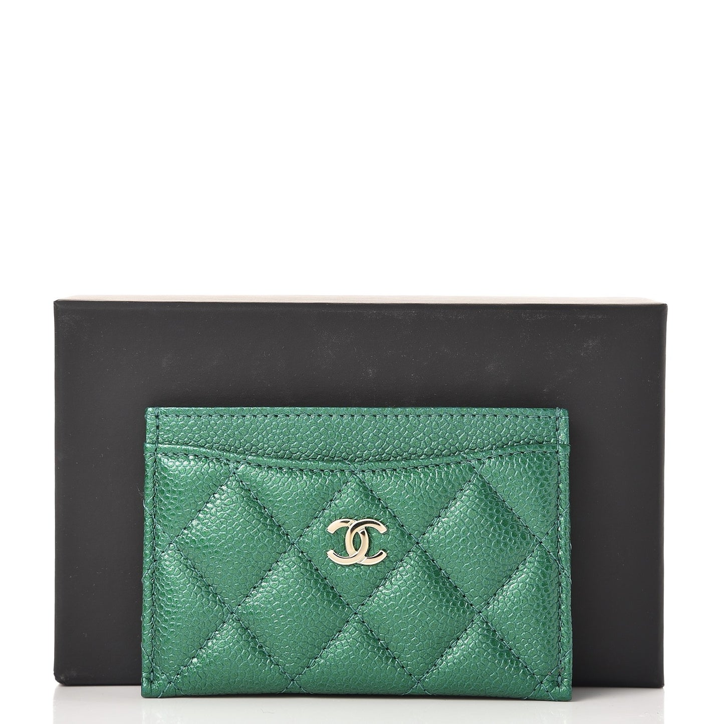 Metallic Caviar Quilted Card Holder Green