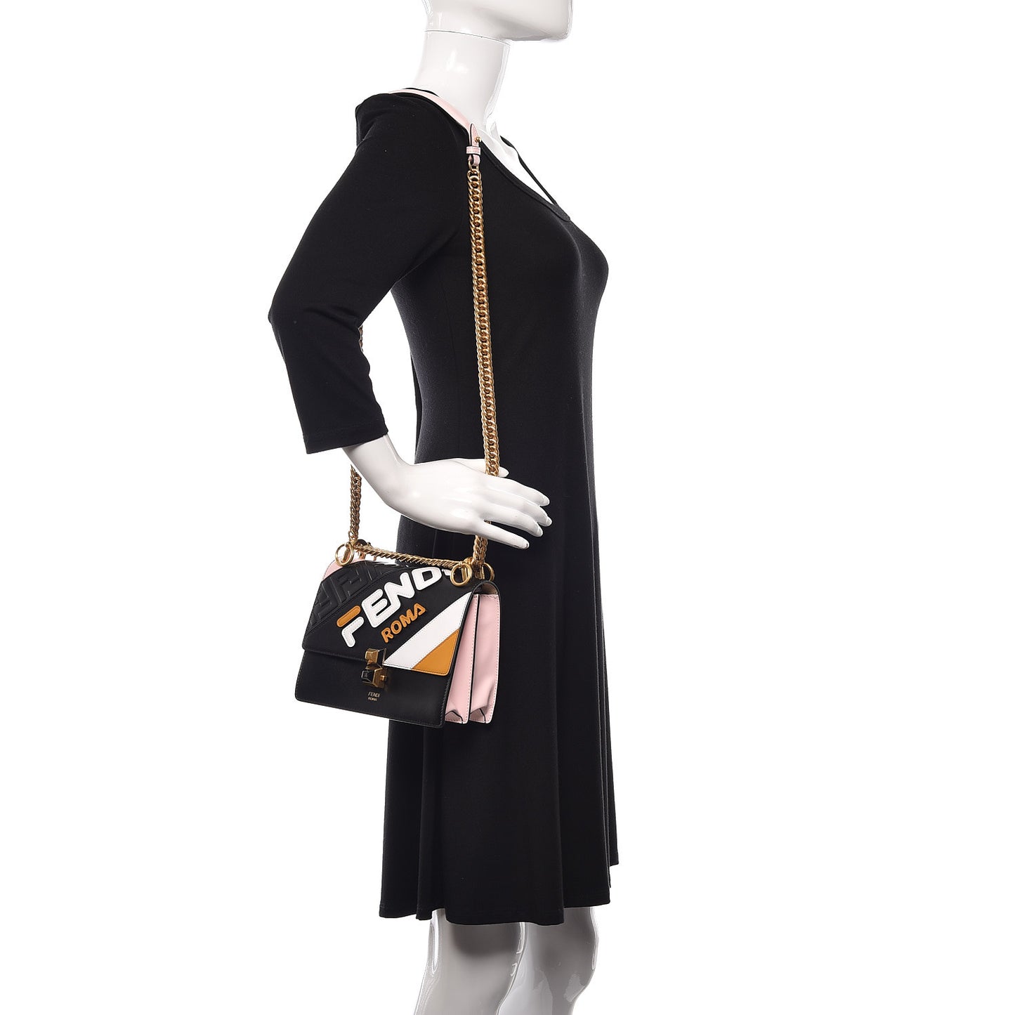 X FILA Vitello Liberty Mania Bi-Color FF 1974 Embossed Small Kan I Shoulder Bag Black Confetto Multicolor