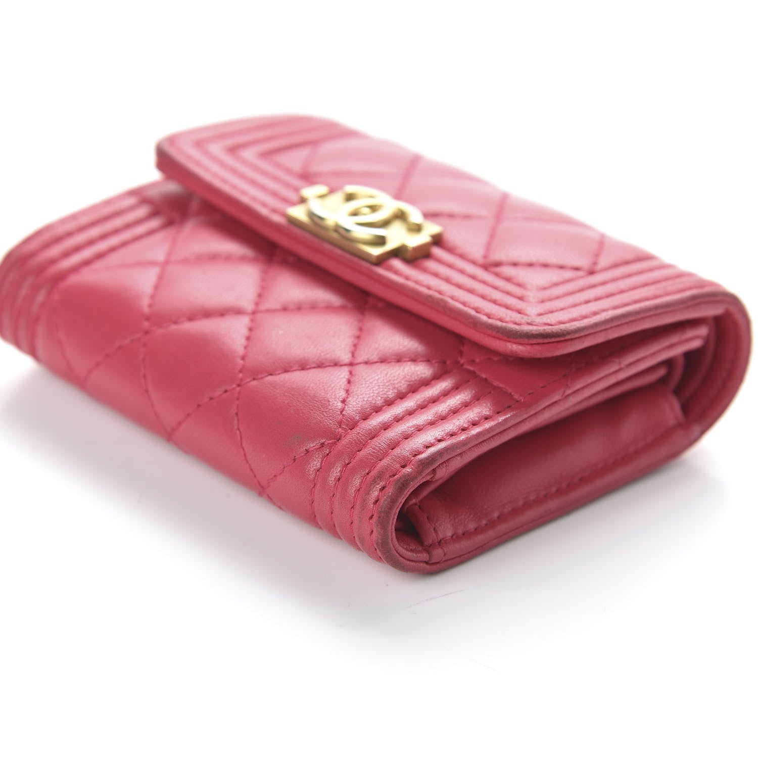Chanel Lambskin Quilted Compact Boy Wallet Fuchsia 7 of 12