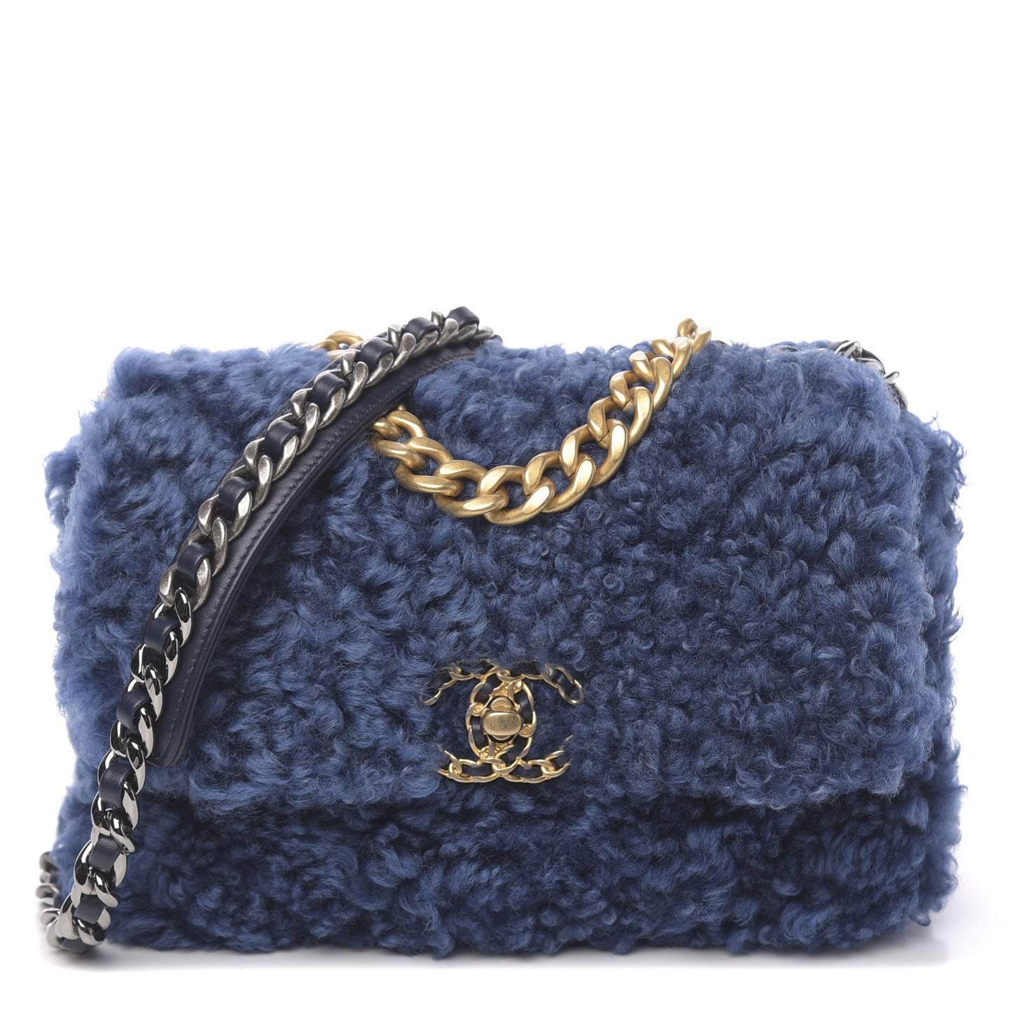 Shearling Sheepskin Medium 19 Flap Blue