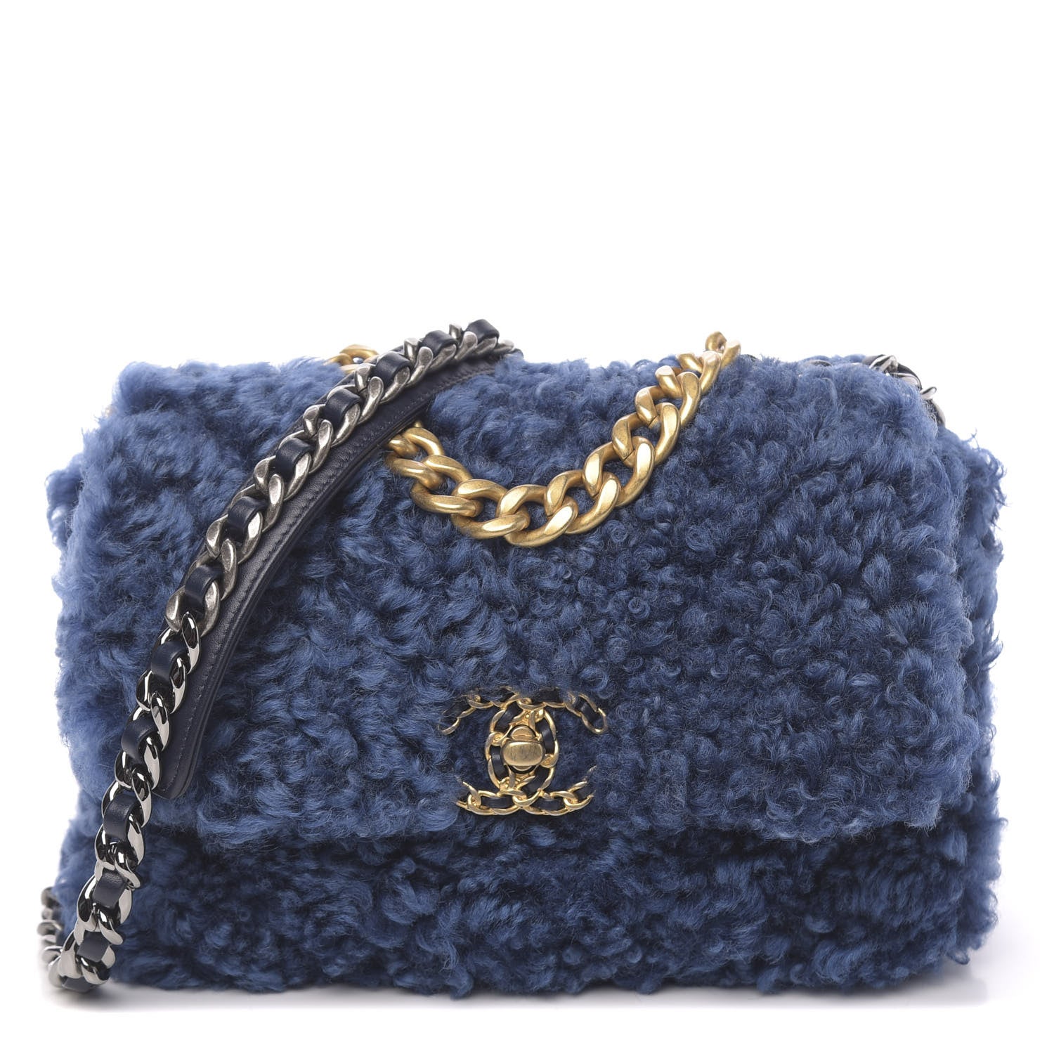 Chanel Shearling Sheepskin Medium 19 Flap Blue 1 of 10