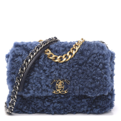 Chanel Shearling Sheepskin Medium 19 Flap Blue 1 of 10