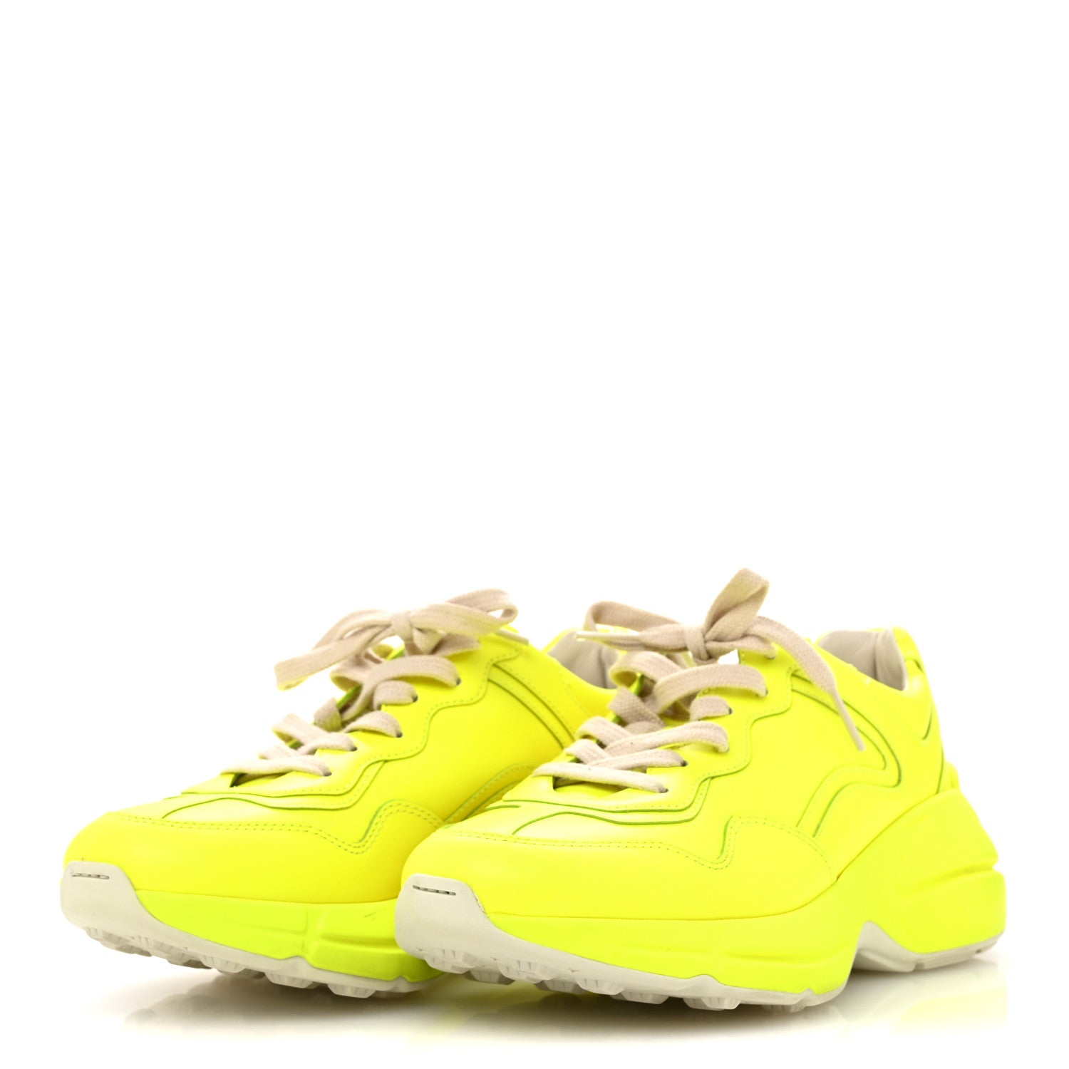 Gucci Calfskin Womens Rhyton Sneakers 37.5 Yellow Fluo 4 of 11