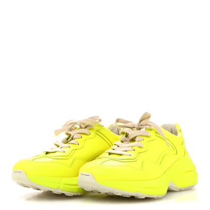 Gucci Calfskin Womens Rhyton Sneakers 37.5 Yellow Fluo 4 of 11
