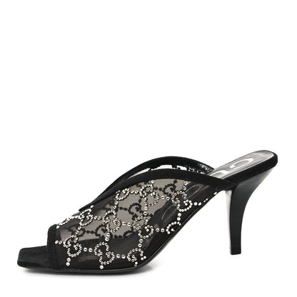 Gucci Tela Retino Kid Scamosciato Crystal GG Monogram Square G 95mm Slide Sandals 35 Black 1 of 9