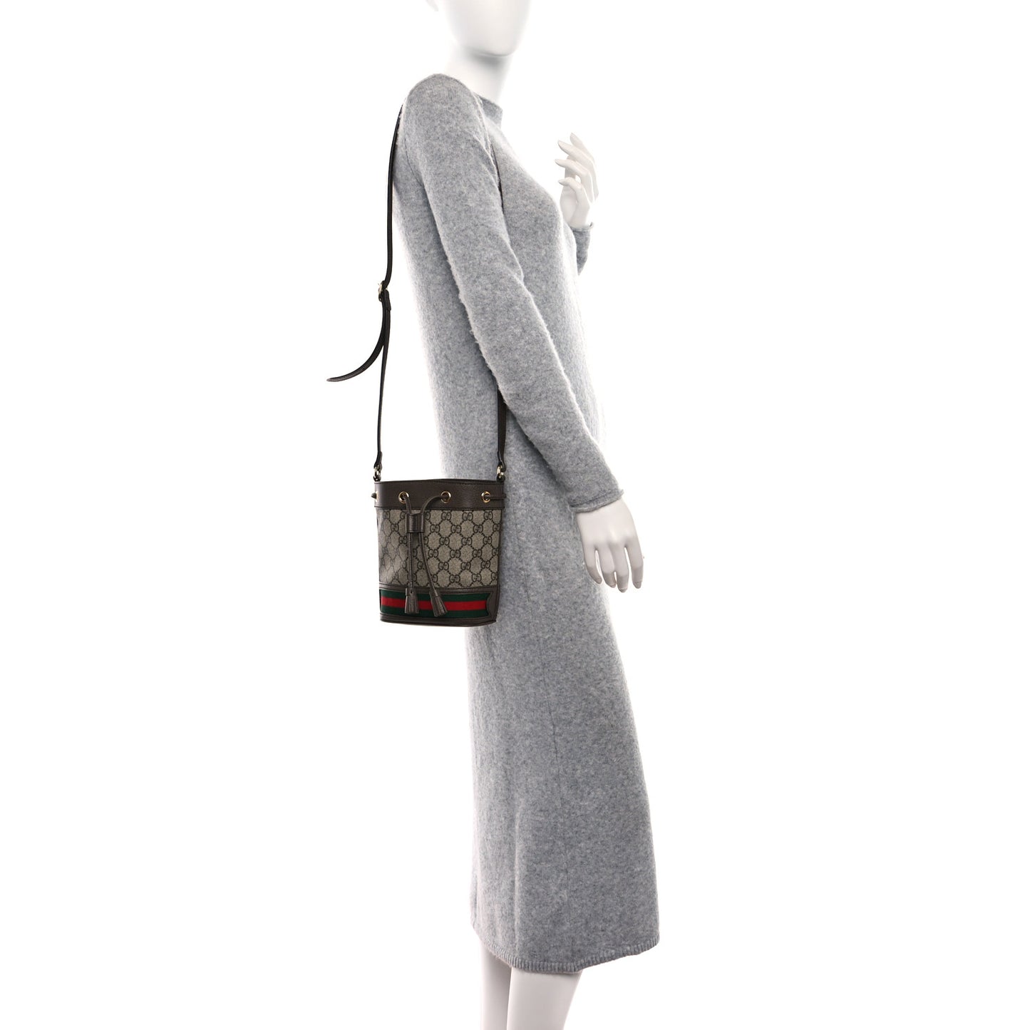 GG Supreme Monogram Web Mini Ophidia Bucket Bag Brown