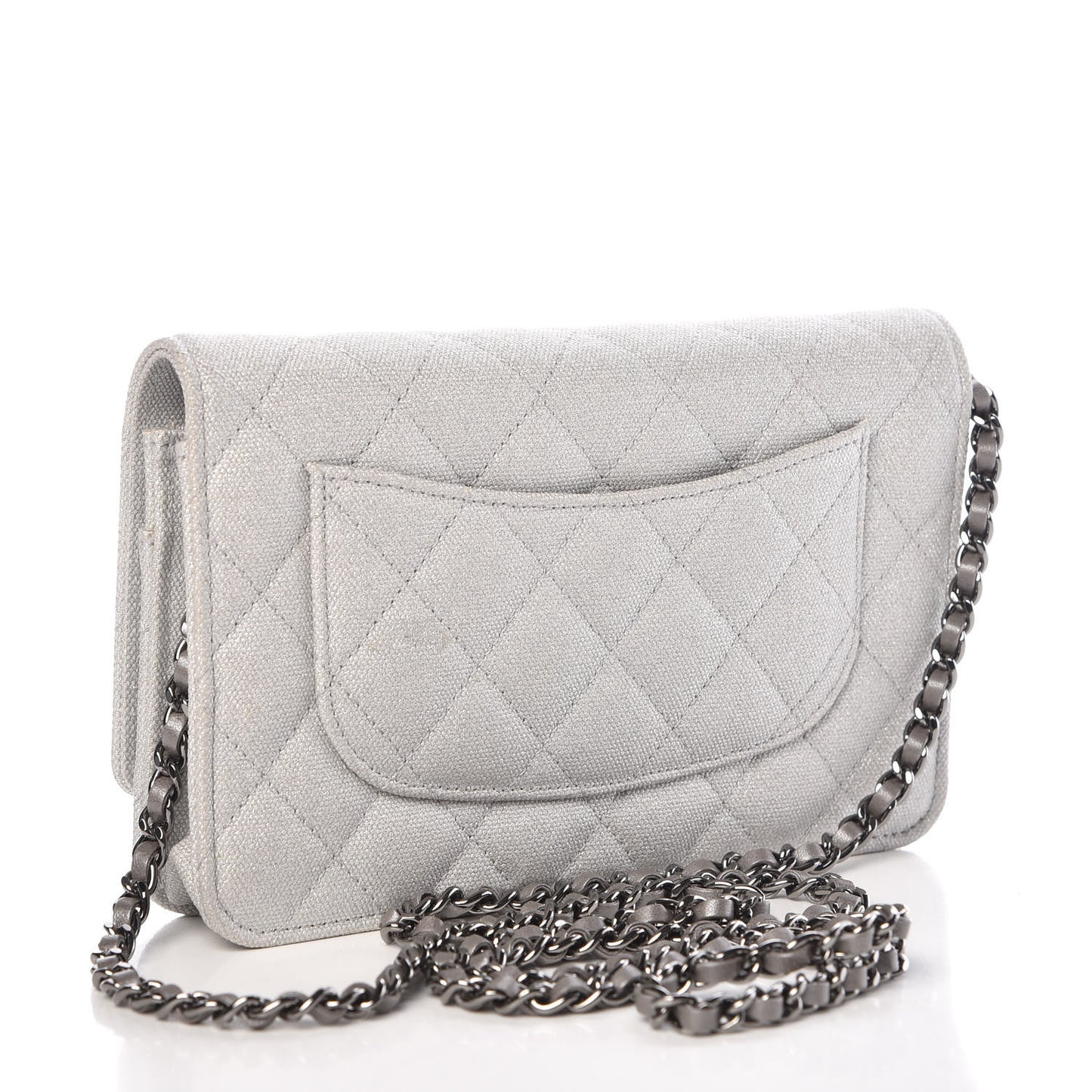 Metallic Canvas Quilted Space Charms Wallet On Chain WOC Silver
