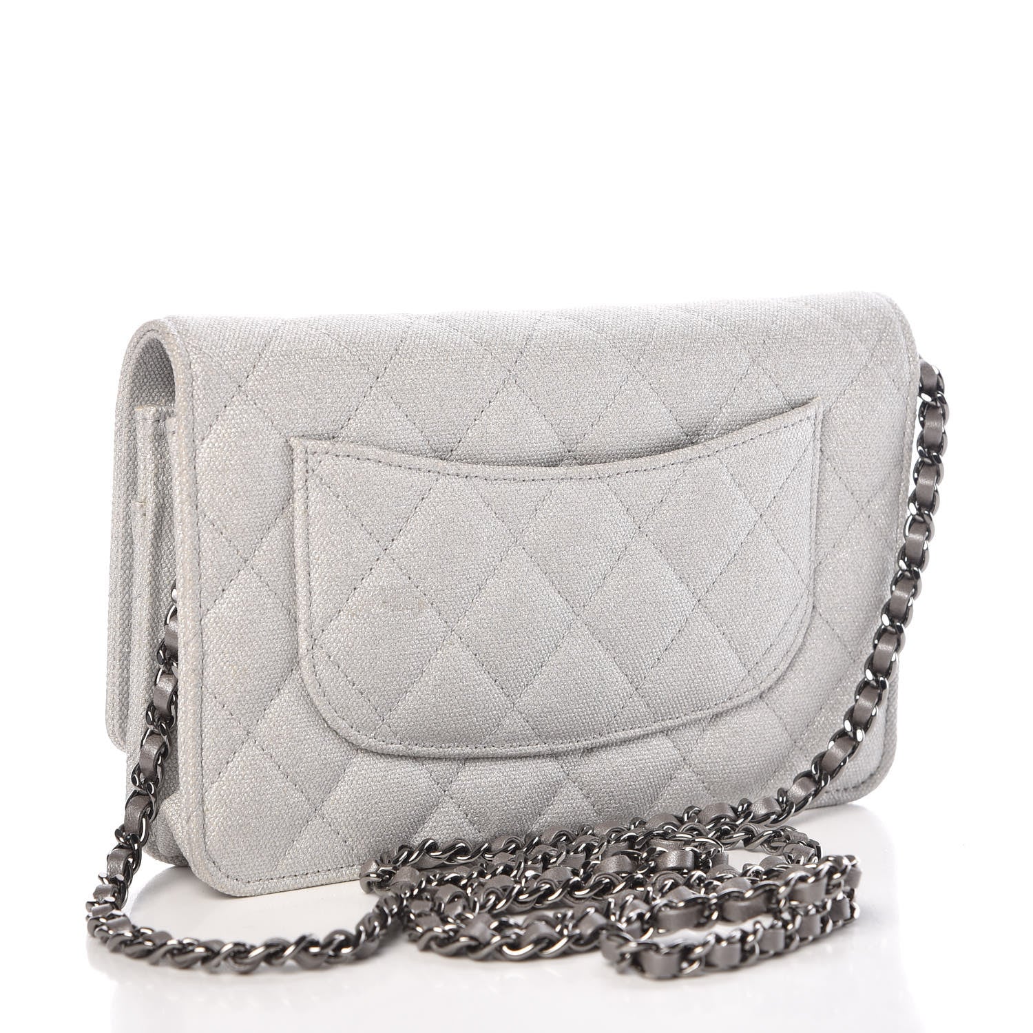 Chanel Metallic Canvas Quilted Space Charms Wallet On Chain WOC Silver 3 of 11