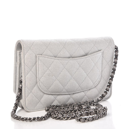Chanel Metallic Canvas Quilted Space Charms Wallet On Chain WOC Silver 3 of 11
